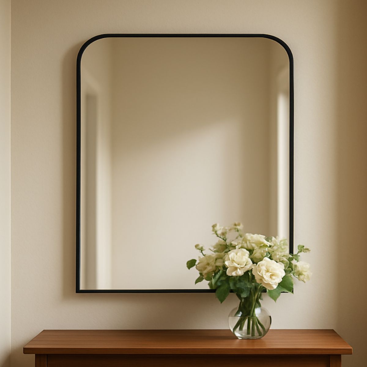 Ella + Ross Amelia wall mirror with a sleek black frame, showcasing a modern and stylish design for wall decor.