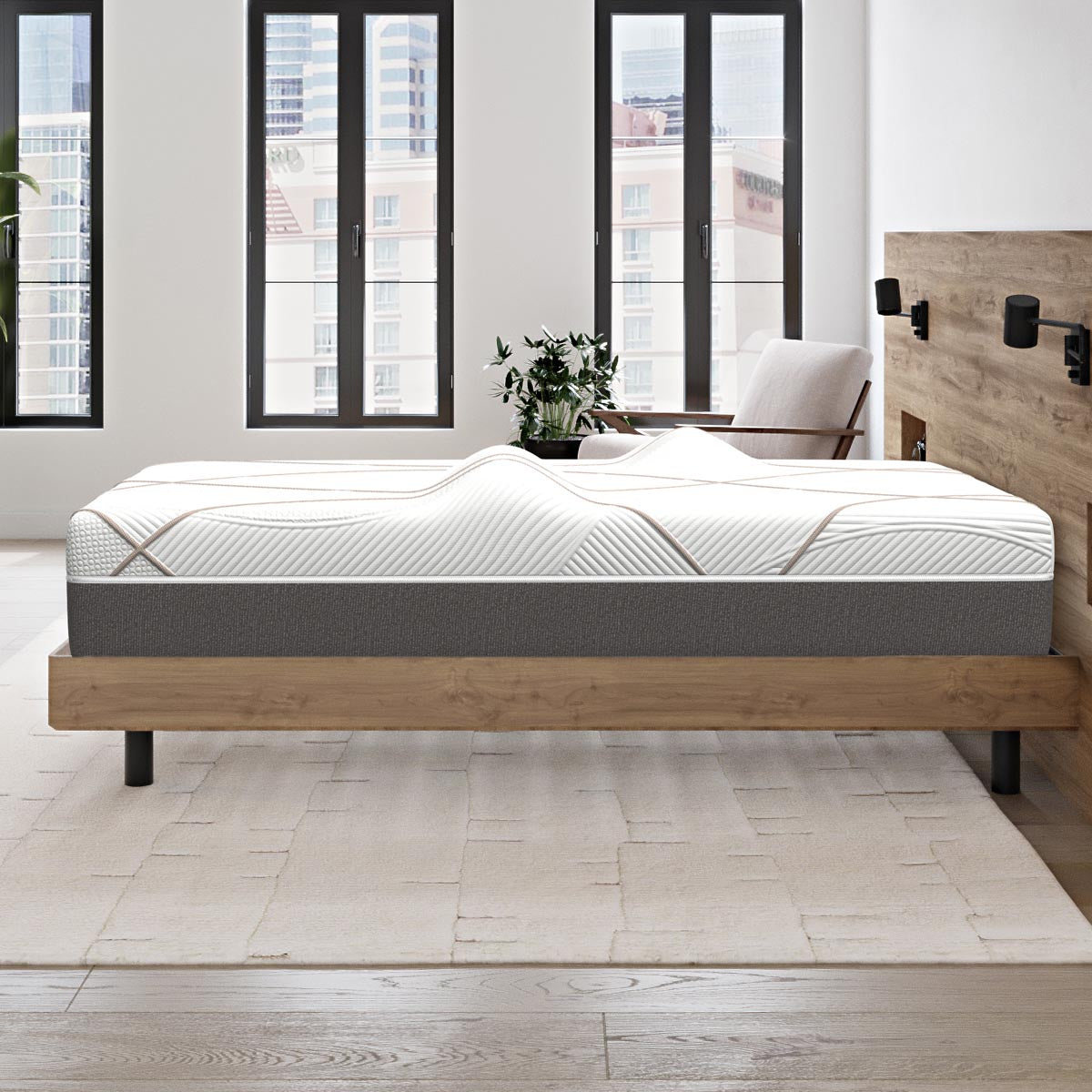 Queen GhostBed 12-inch massage foam mattress with plush surface and supportive memory foam layers for comfortable sleep.