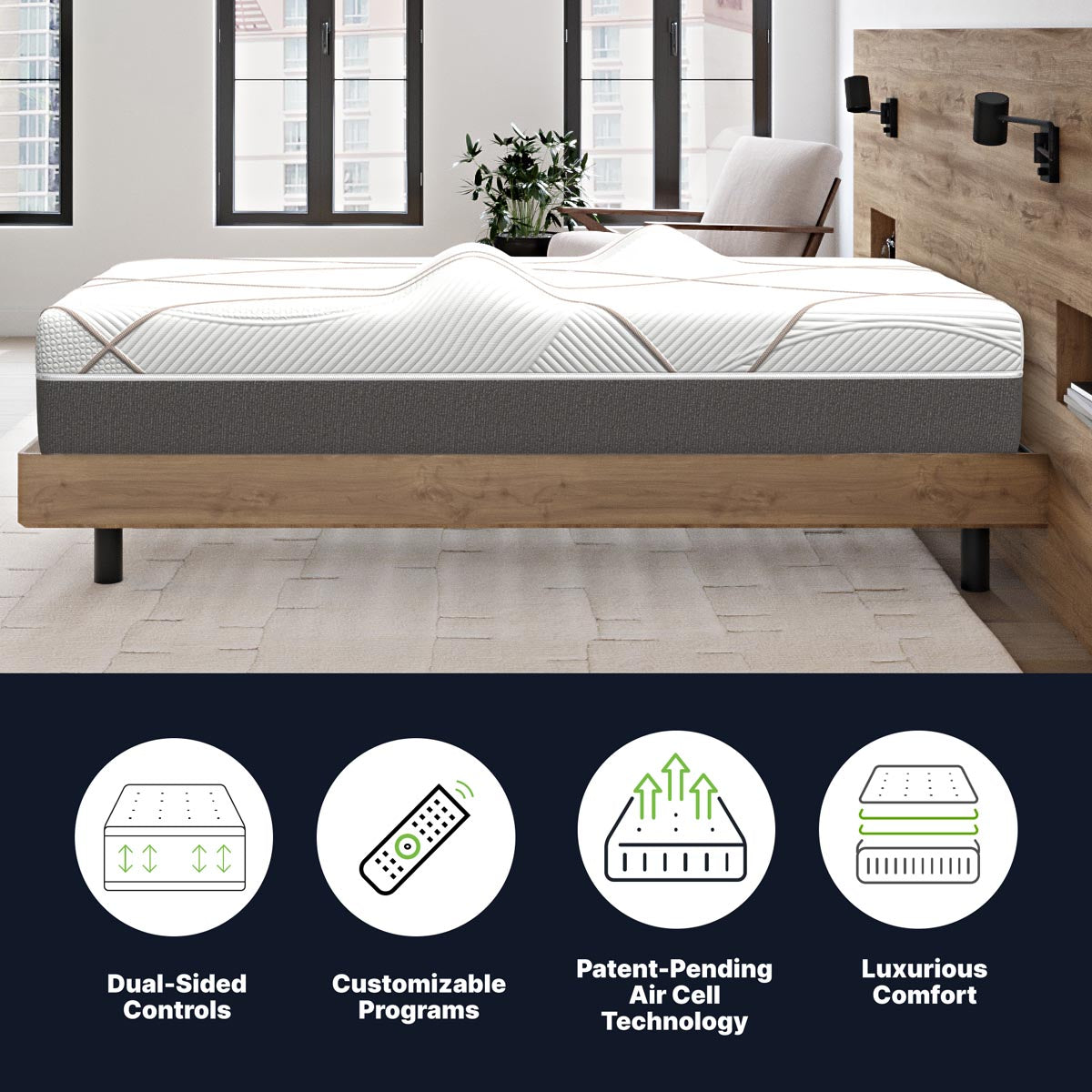 Queen GhostBed 12-inch massage foam mattress with plush surface and supportive construction, shown in a well-made bed setting.