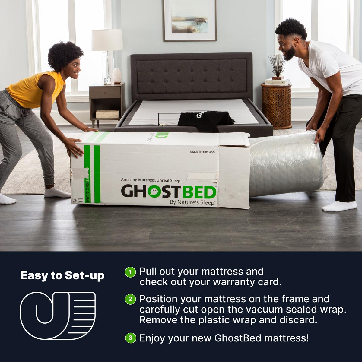 Queen GhostBed 12-inch massage foam mattress with plush surface and supportive construction, ideal for comfortable sleep.