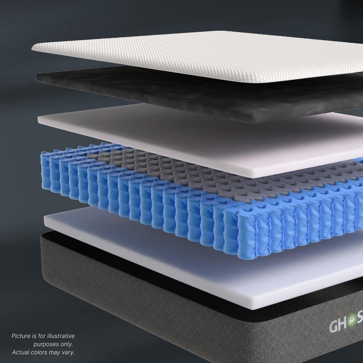 Twin GhostBed 11" Heritage Hybrid mattress with memory foam and pocketed coils, showcasing plush top and supportive structure.