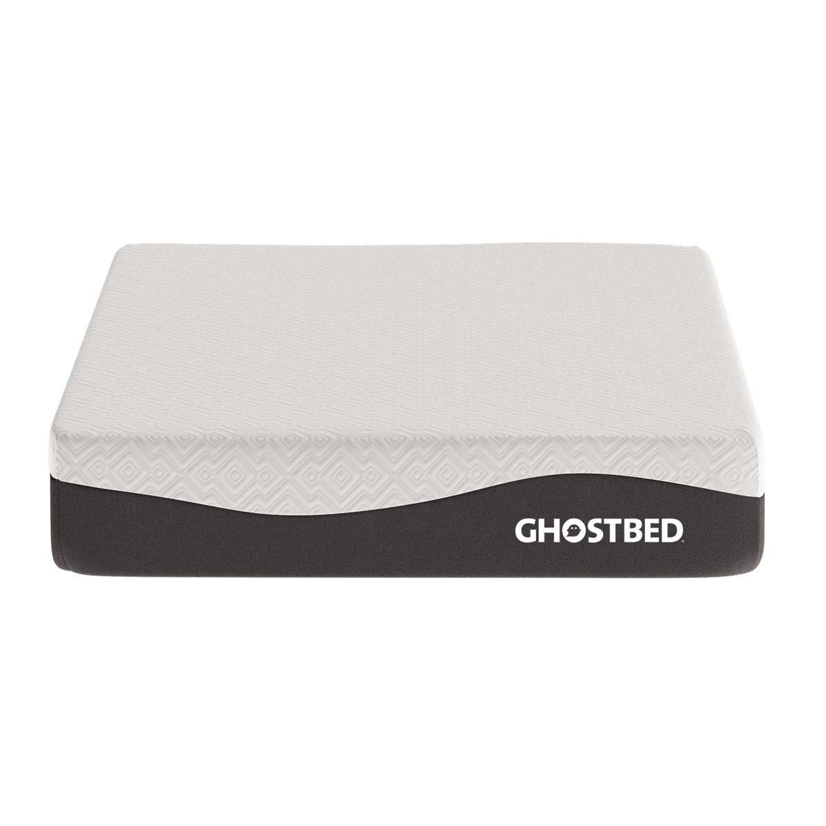 GhostBed 12-inch Aurora foam mattress in twin size, medium firm support with plush fabric cover and detailed quilting.