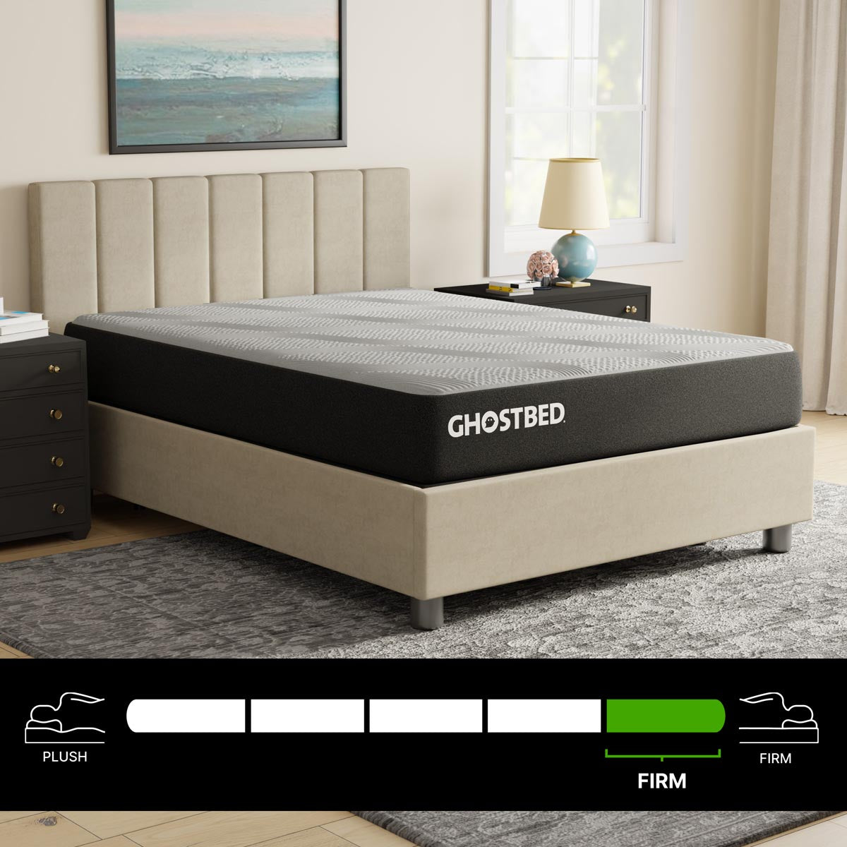 Twin GhostBed Essential 11-inch foam mattress with plush white cover, showcasing smooth surface and supportive structure.