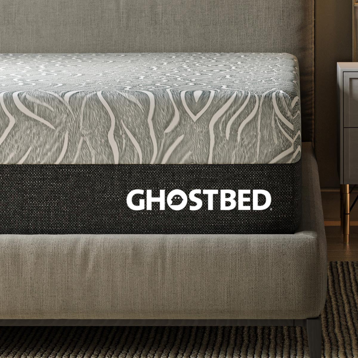 GhostBed 13" Regency Hybrid King mattress with medium plush comfort, featuring coil-on-coil construction, floor model display