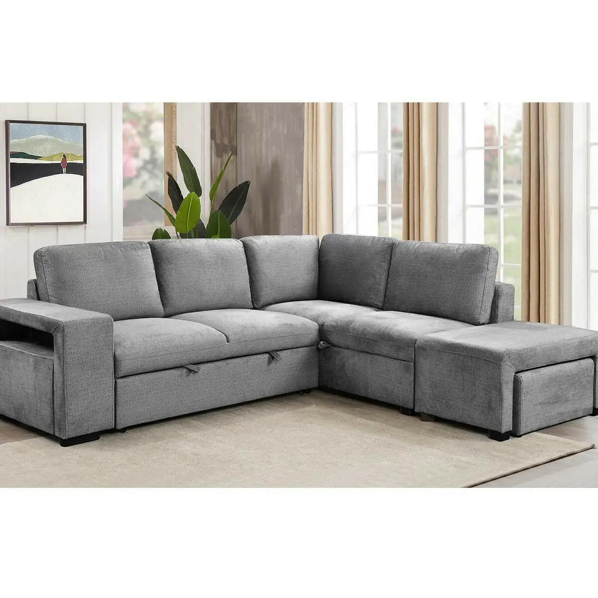 Grey IFF Valencia sectional sleeper sofa with matching ottoman, showcasing a modern sectional sleeper design and comfortable seating.