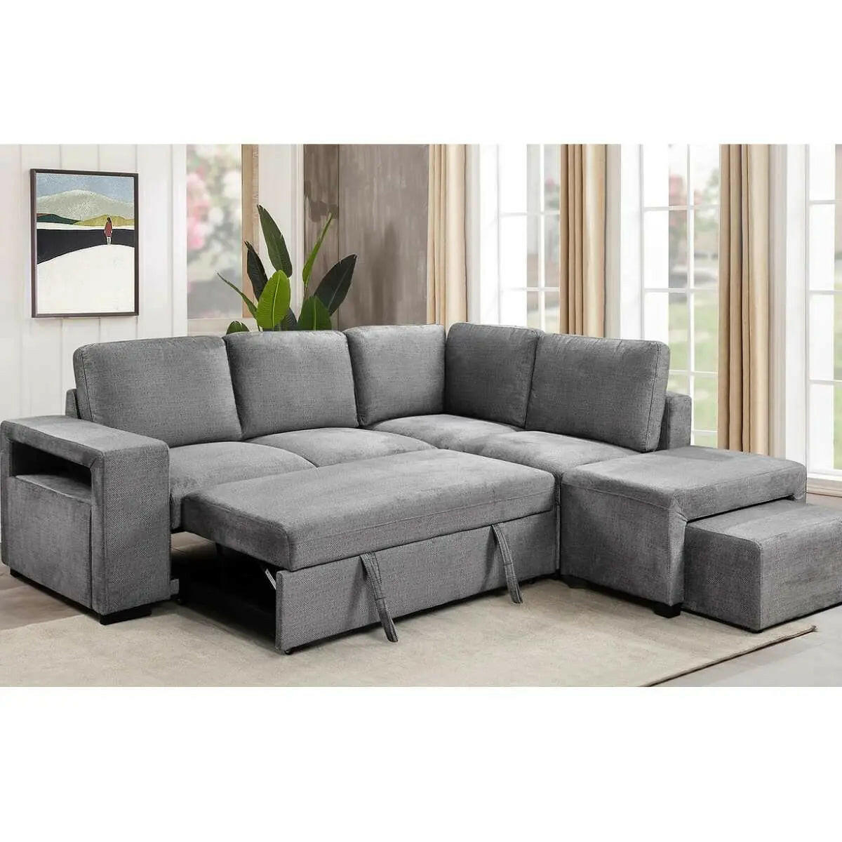 Grey IFF Valencia sectional sleeper sofa with matching ottoman, featuring a modern design and comfortable seating.