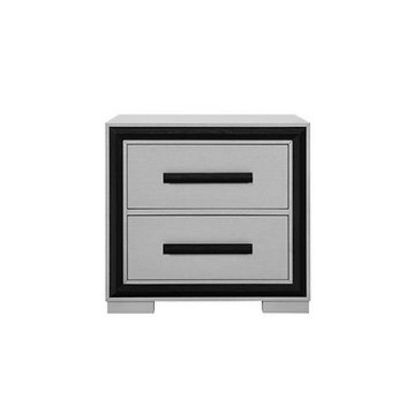 Amelia 6-piece bedroom set by IFF featuring silver finish, wood construction, including bed, dresser, and matching furniture.