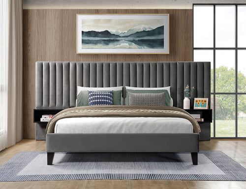 Chanel-Tufted Platform Bed w/nightstand in Grey | CastleUp Experience Centre
