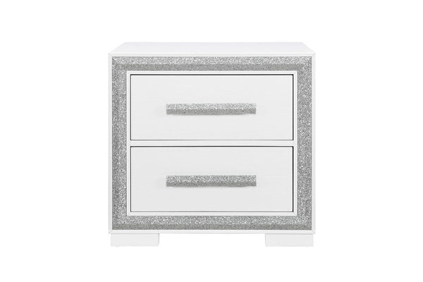 White IFF Andros Nightstand with sleek wood finish, featuring a modern design and simple drawer handle for bedroom storage.