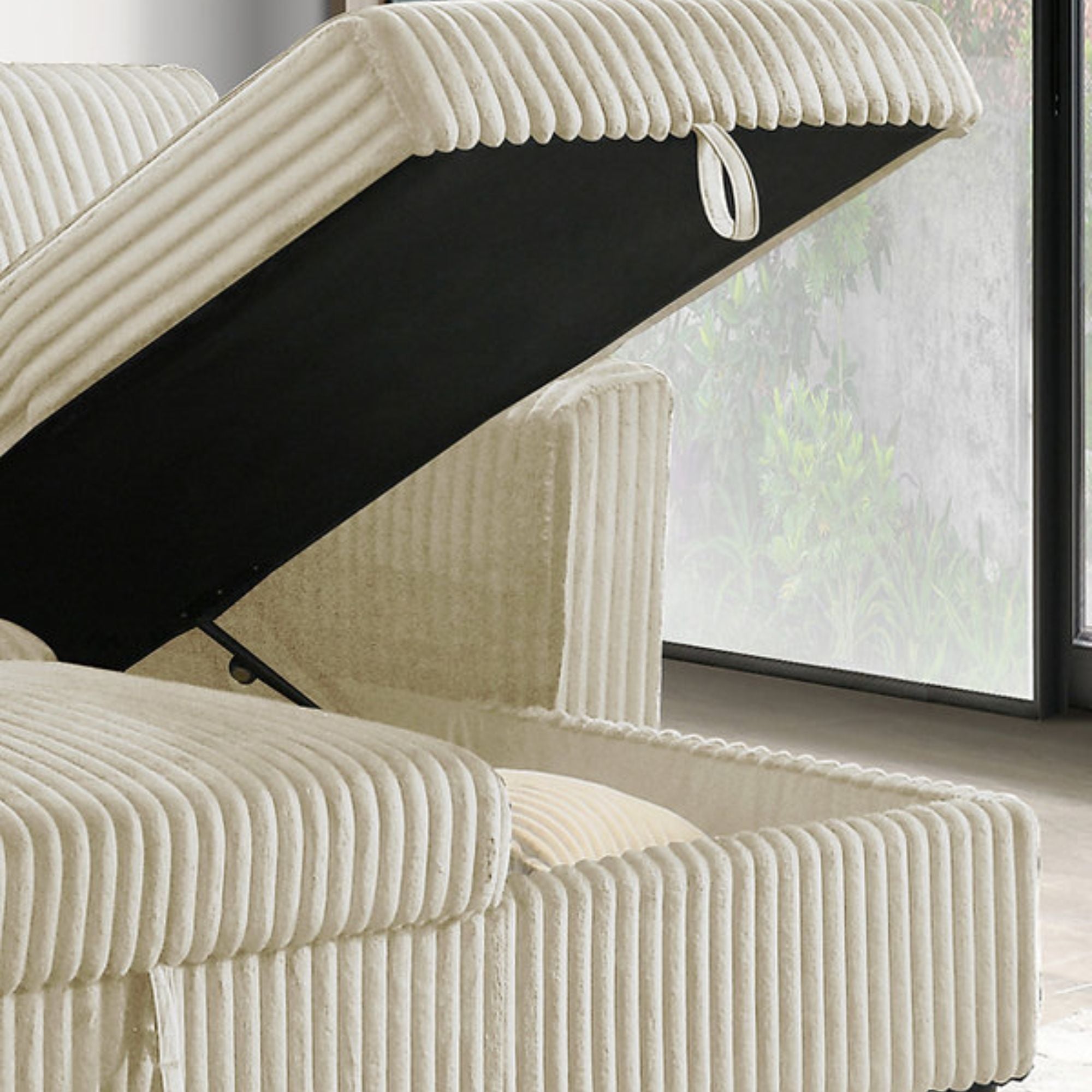 Sutton Reversible Chaise Sectional Sleeper in Cream | CastleUp Experience Centre