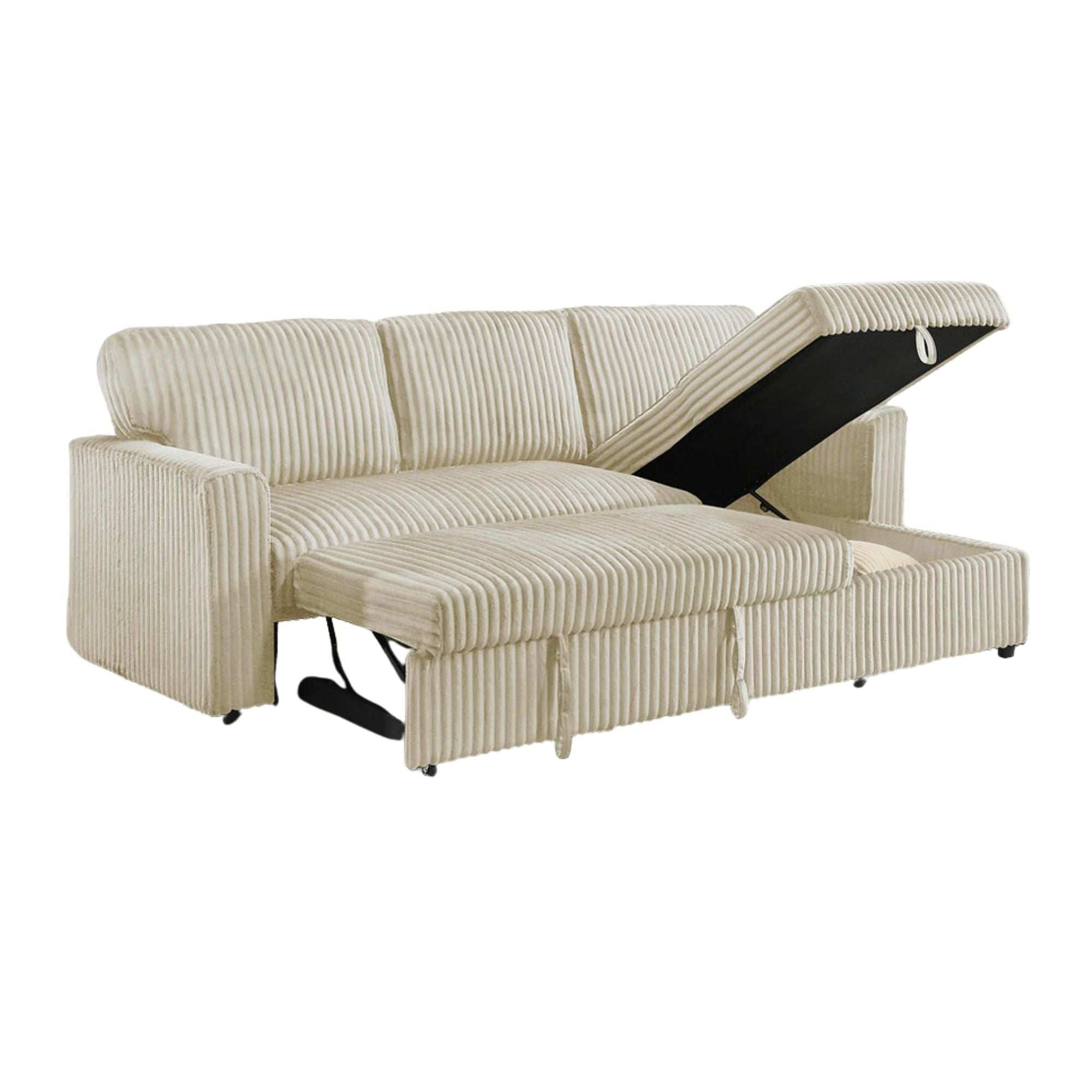 Sutton Reversible Chaise Sectional Sleeper in Cream | CastleUp Experience Centre