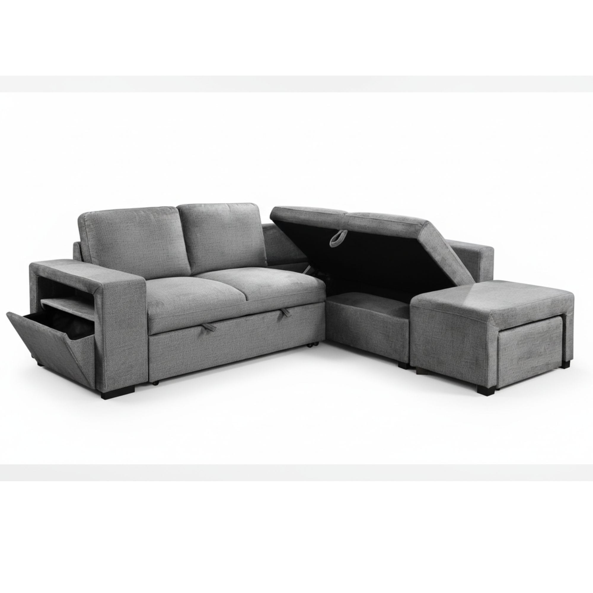 Grey IFF Monaco RHF Sleeper Sectional sofa with fabric upholstery, featuring a sleeper and modern design.