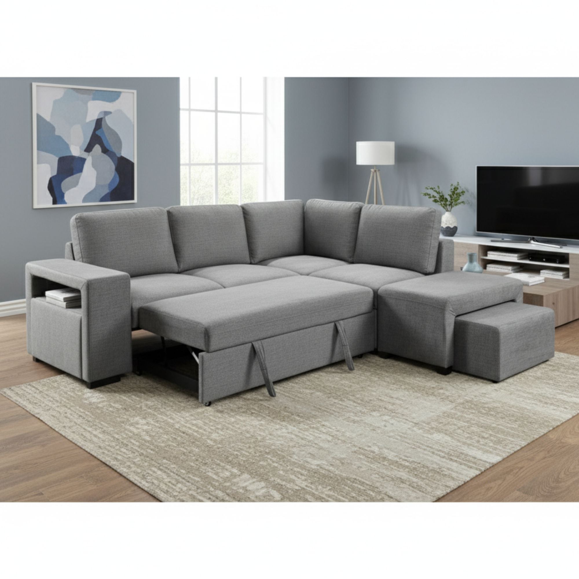 Grey IFF Monaco RHF Sleeper Sectional with fabric upholstery, featuring a sectional sleeper design for versatile living space.
