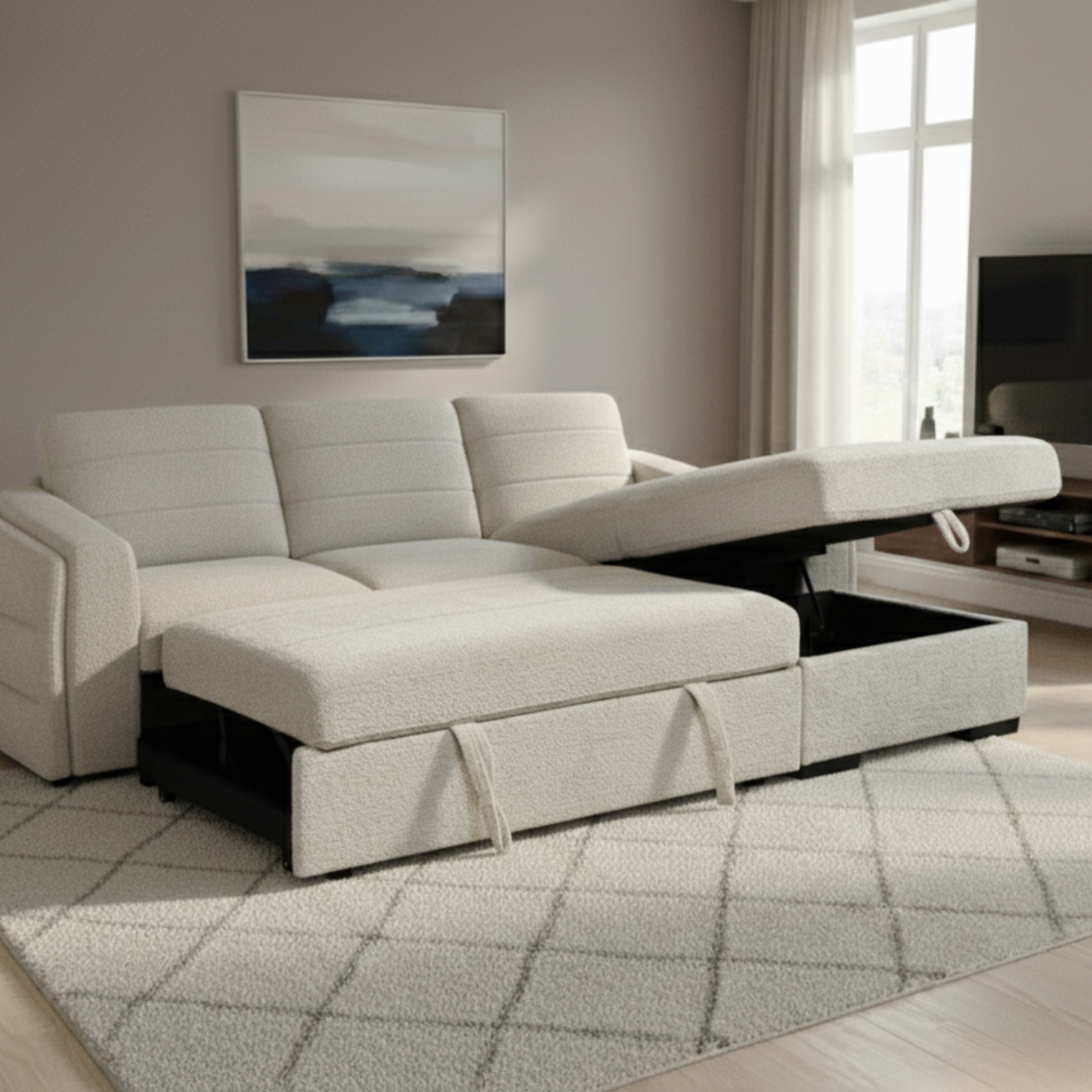 Channel Pull-Out Sectional Sleeper with Storage | CastleUp Experience Centre