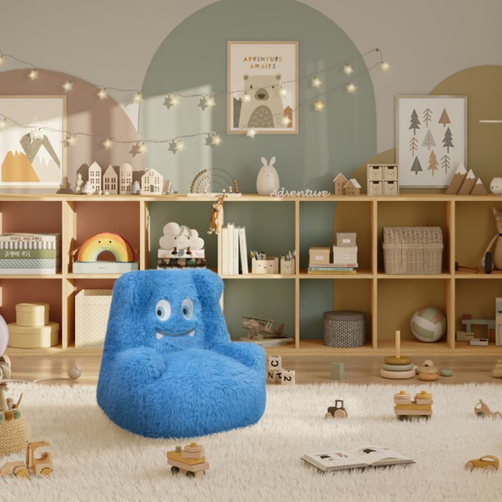 Blue Milo Kids’ foam accent chair by Brassex, designed for children, with a soft cushioned seat and sturdy frame.
