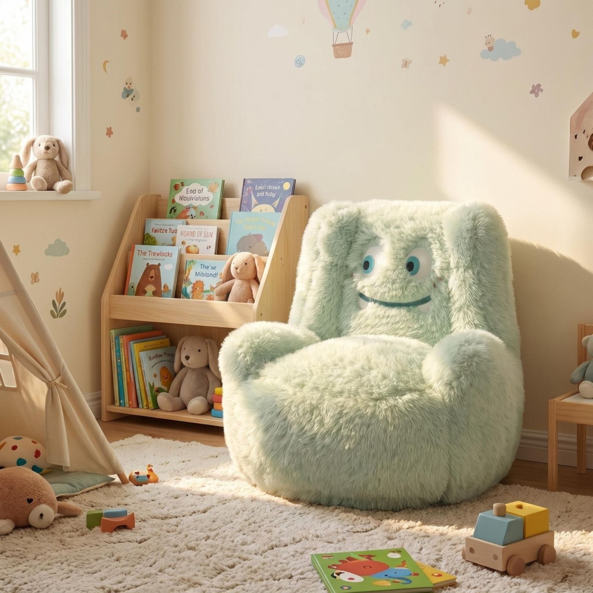 Mint green Milo Kids’ foam accent chair by Brassex, designed for children, with a soft, cushioned seat and sturdy frame.