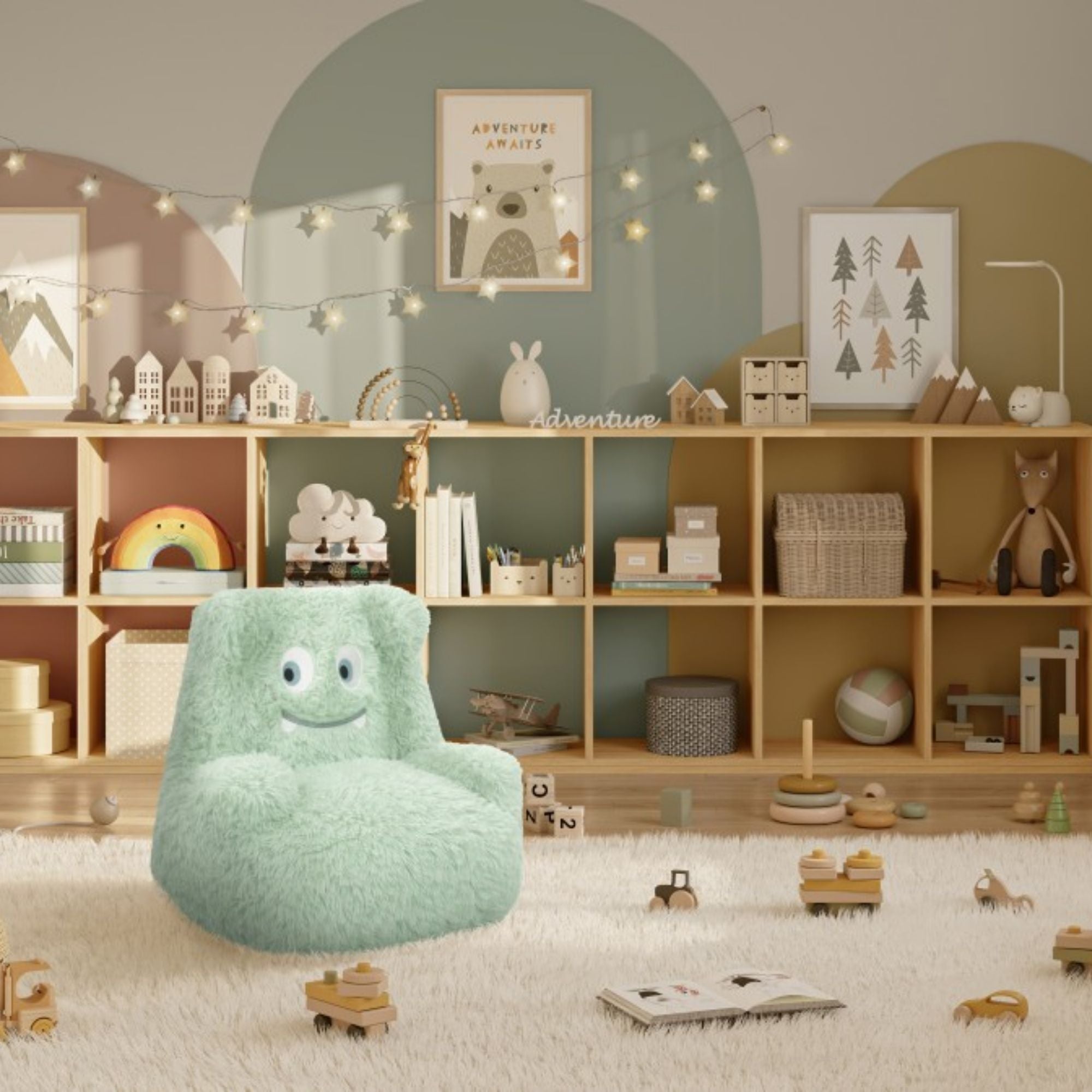 Mint green Milo Kids’ foam accent chair by Brassex, designed for children with a comfortable, modern look.