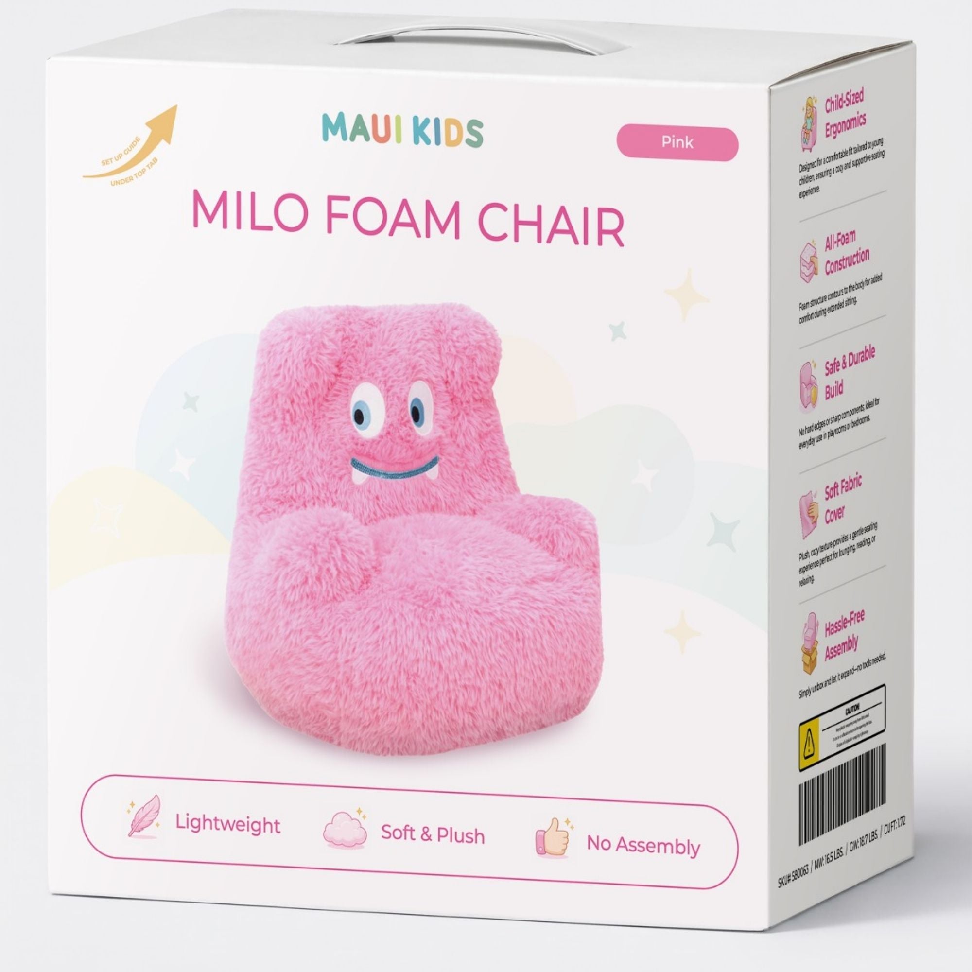 Pink Milo Kids’ foam accent chair by Brassex, designed for children, with a soft cushioned seat and playful pink fabric upholstery.
