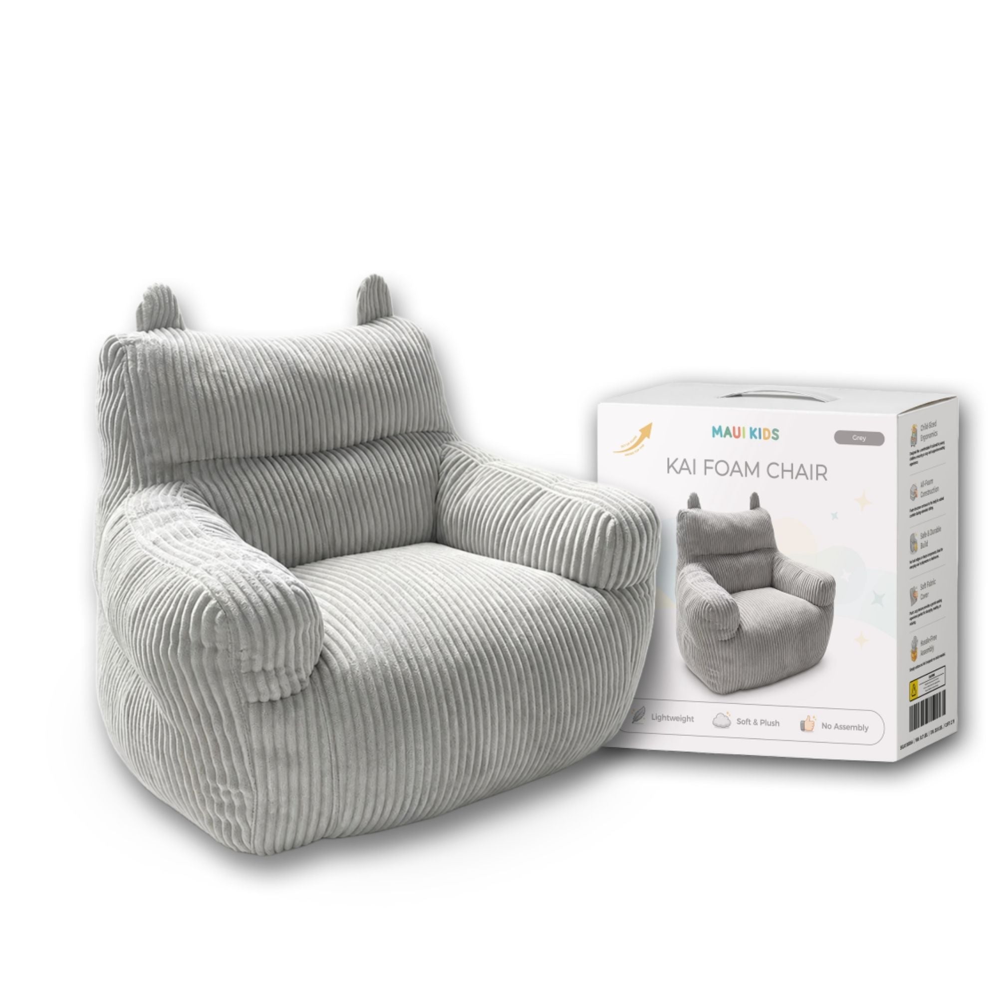 Grey Kai Foam Kids’ Chair by Brassex, an accent chair with soft foam cushioning and kid-friendly design.