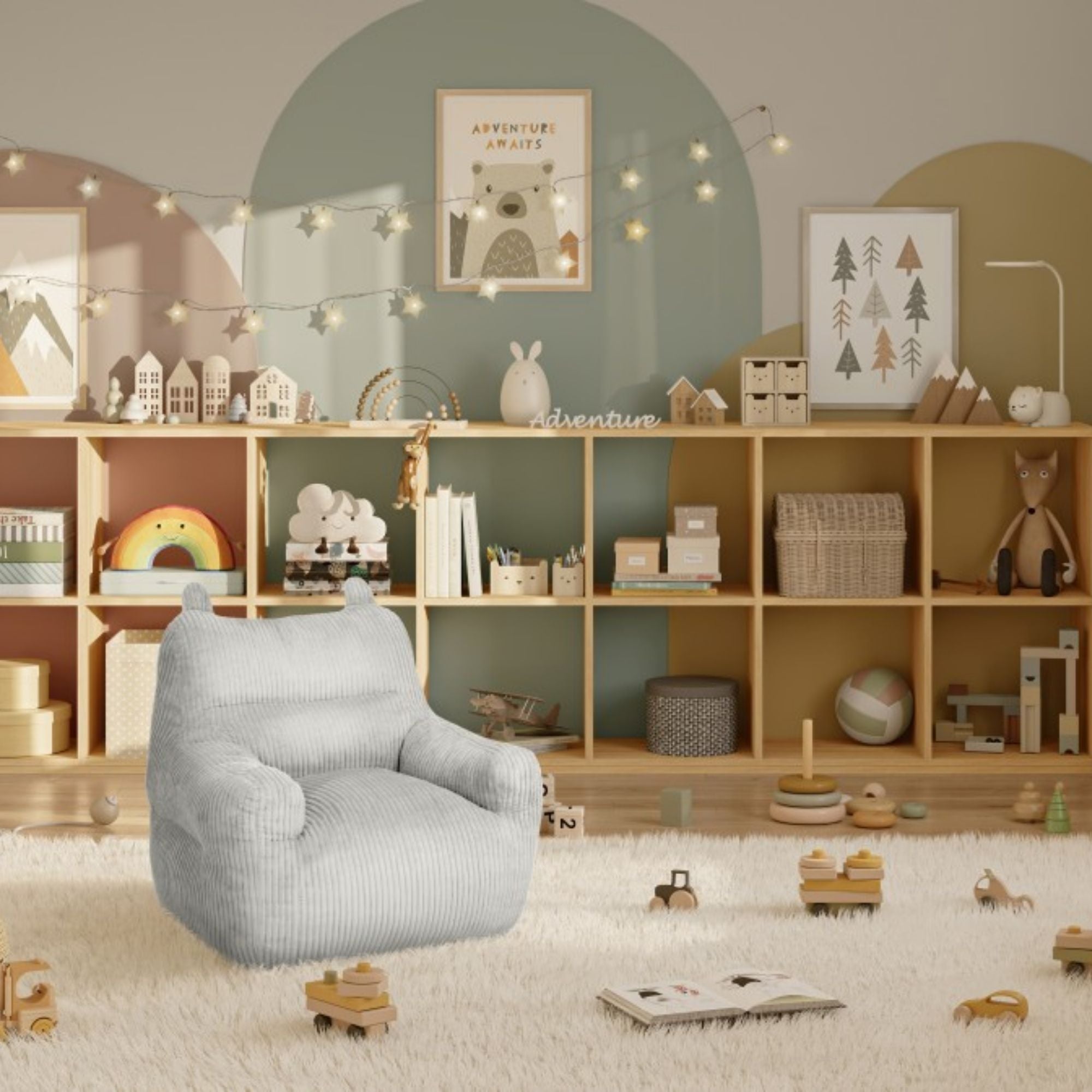 Grey Kai Foam Kids’ Chair by Brassex, an accent chair with a soft foam cushion and sturdy frame designed for children.