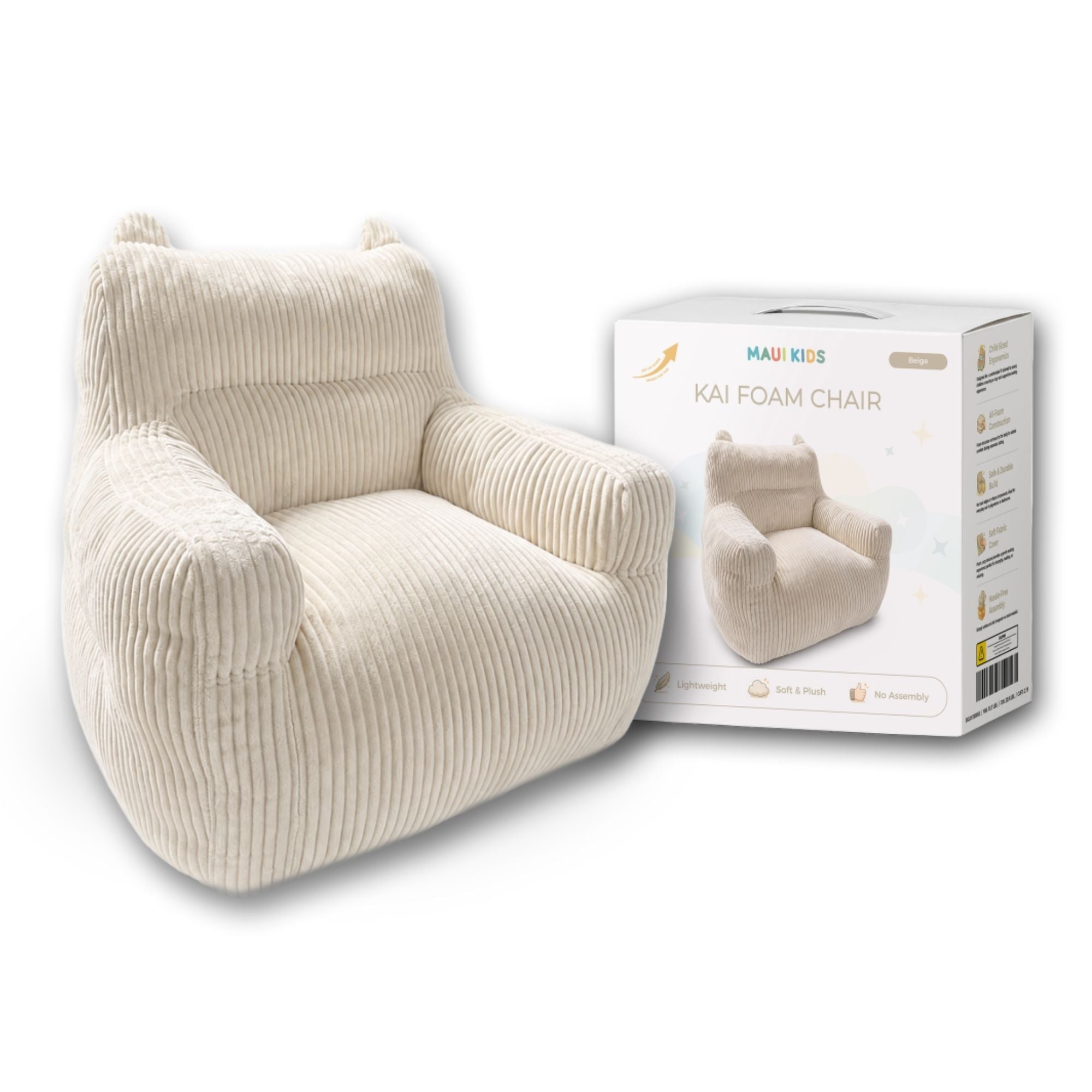 Brassex Kai Foam Kids’ Chair in beige, small accent chair with soft cushioned seat and back for children.