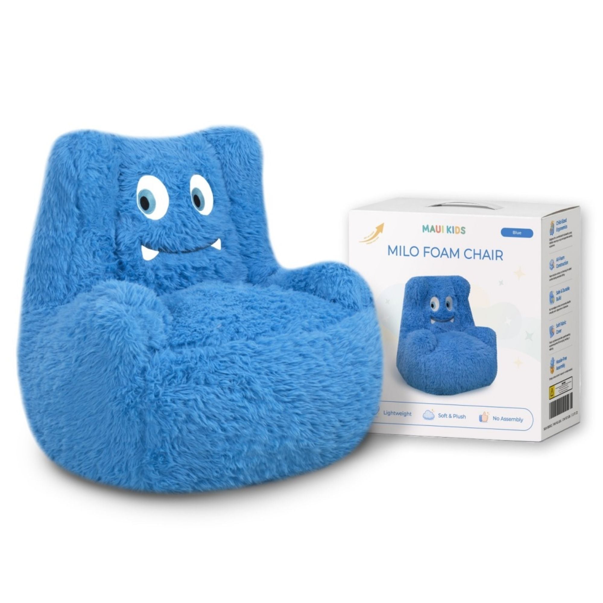 Blue Milo Kids' foam accent chair by Brassex, featuring a cozy, child-sized design perfect for playrooms or bedrooms.