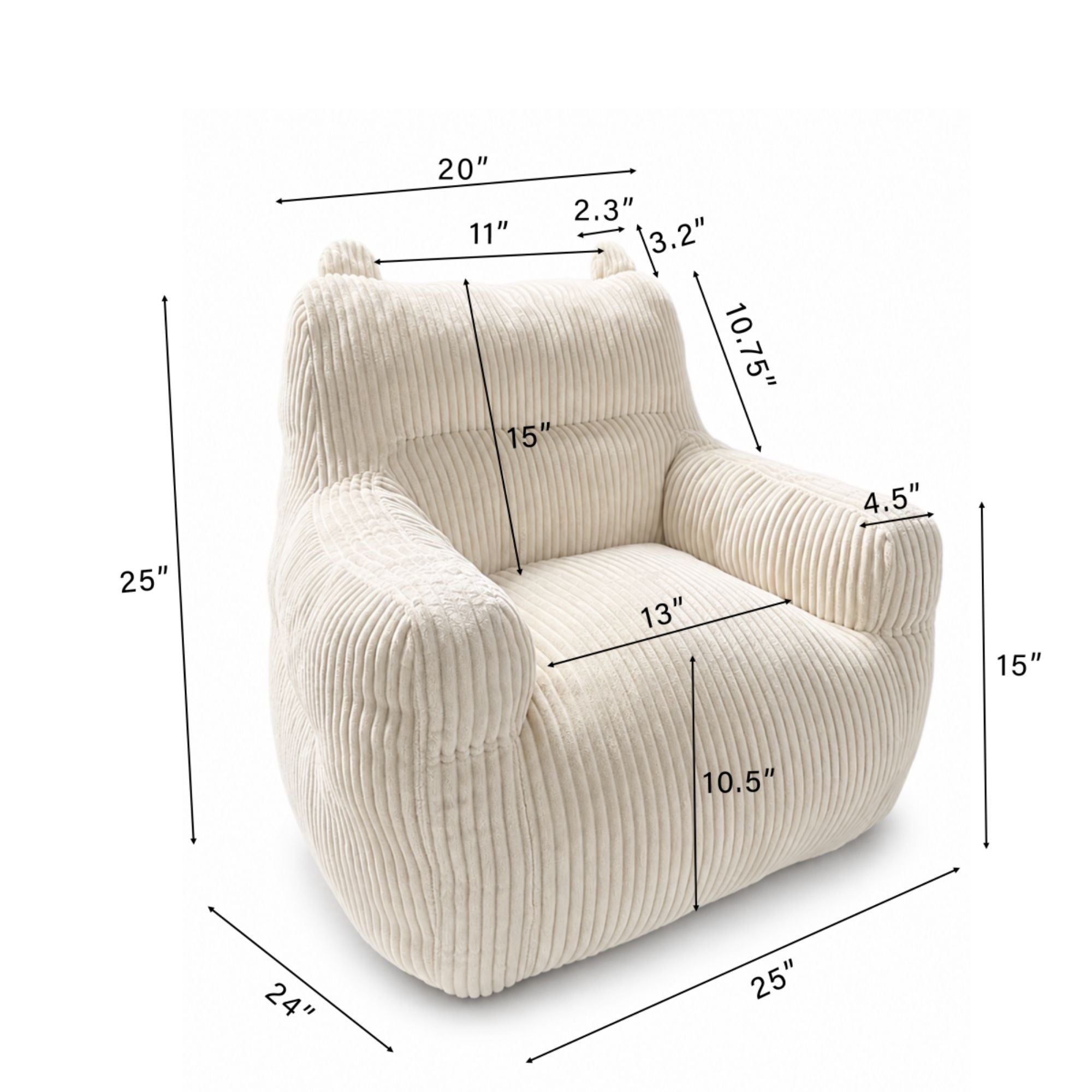 Brassex Kai Foam Kids’ Accent Chair in beige with soft upholstered fabric and compact design for children's living spaces.