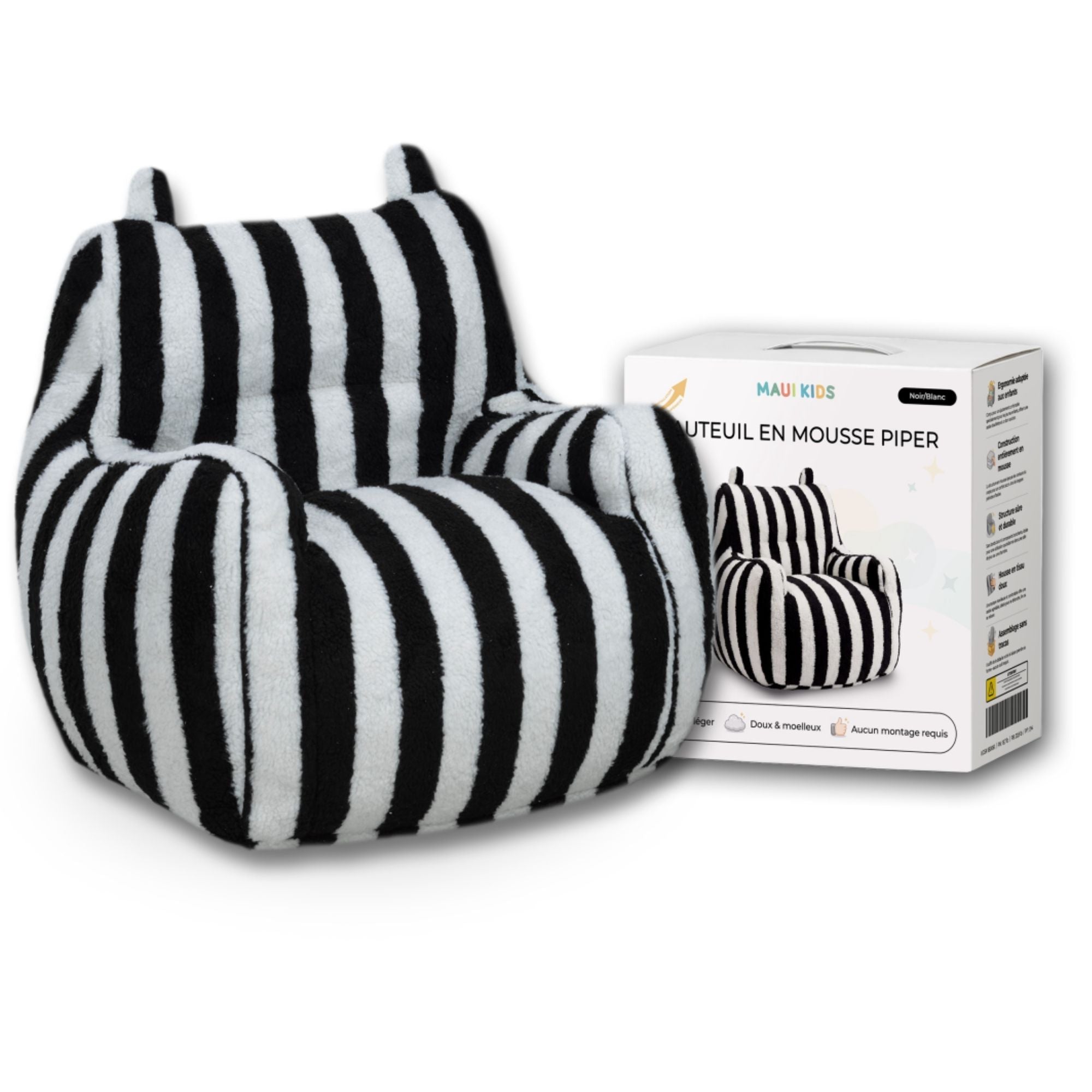 Black and white Piper Foam kids' accent chair by Brassex featuring a modern, cushioned design for comfortable seating.