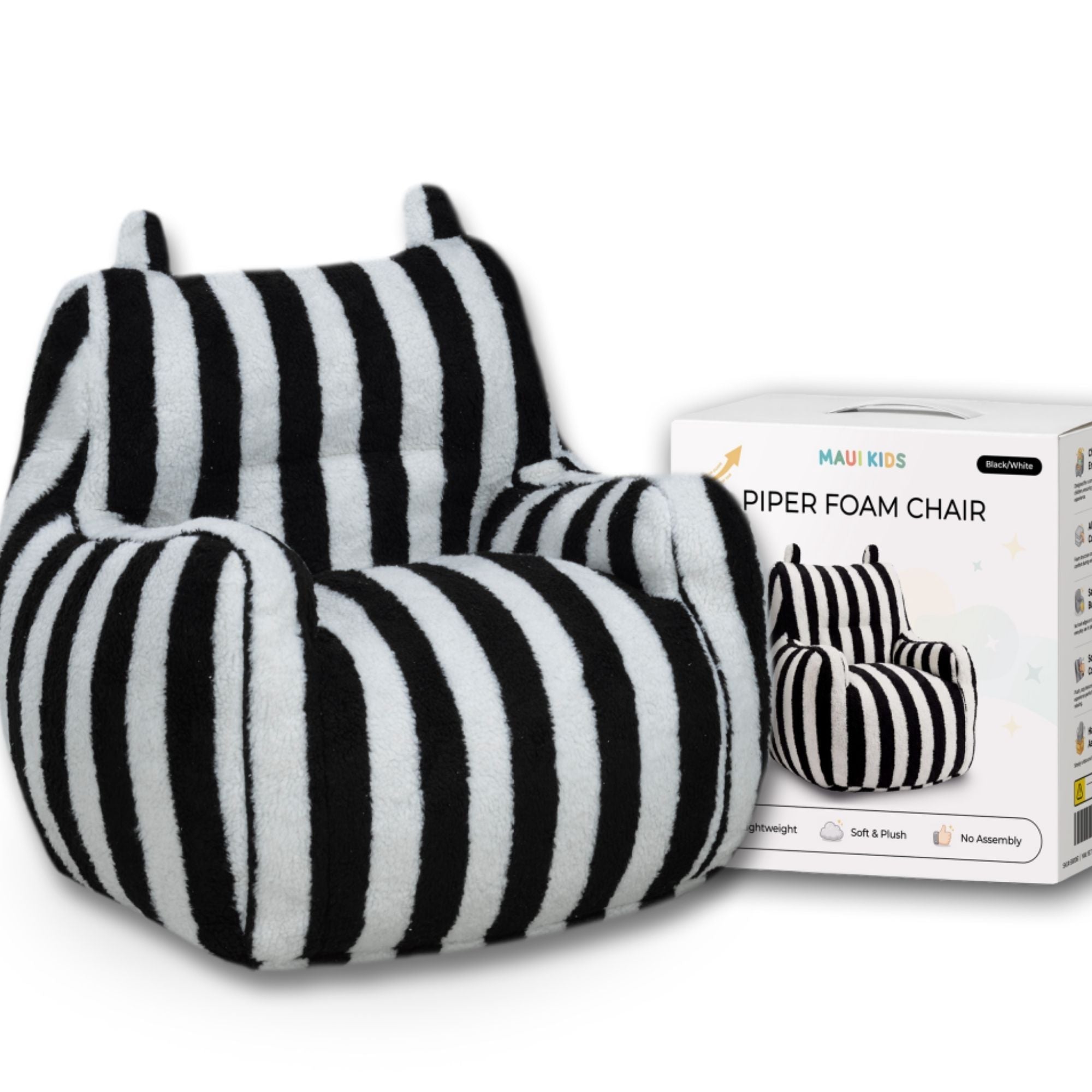 Black and white Piper Foam kids' accent chair by Brassex with a modern, cushioned design for children.