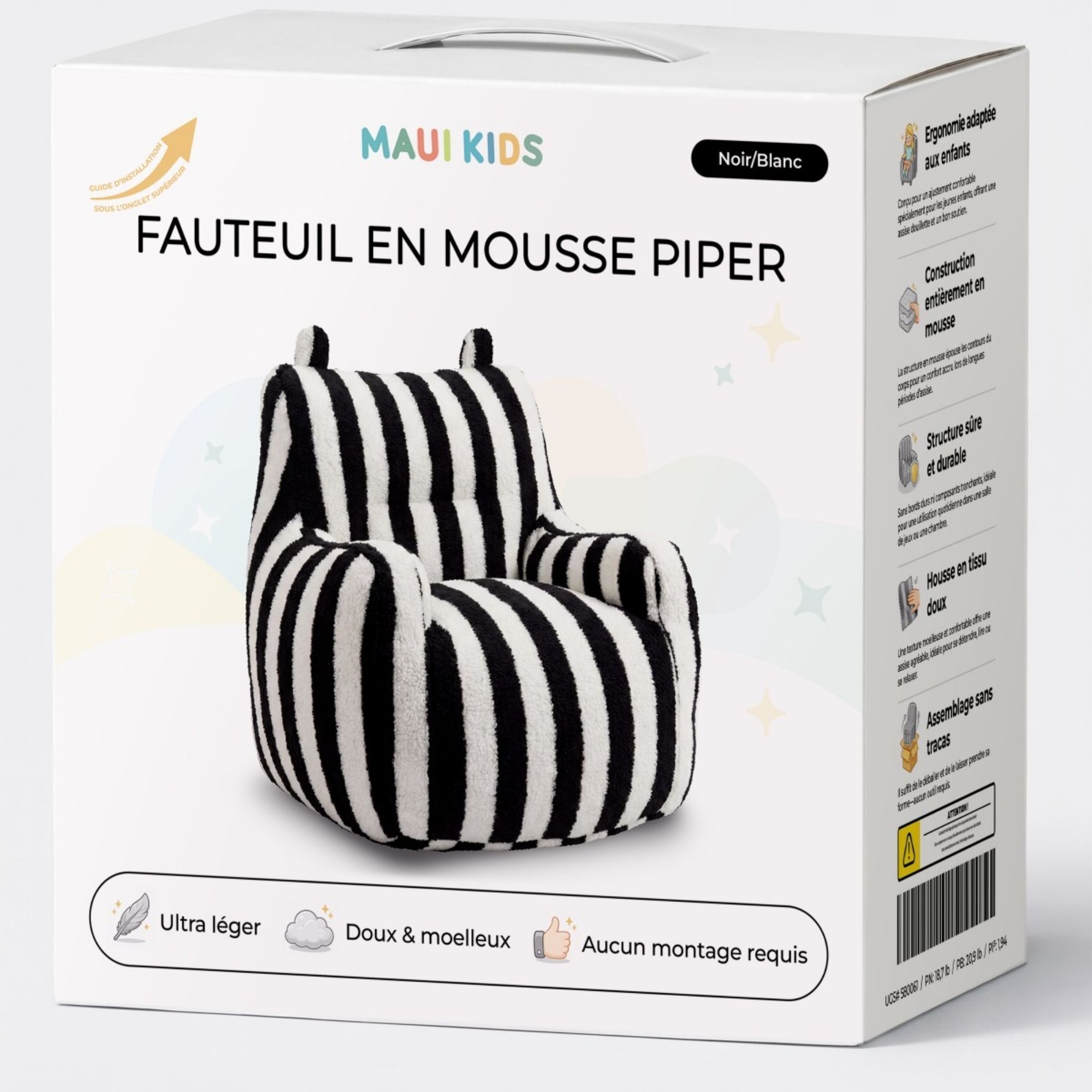 Black and white Piper Foam kids' accent chair by Brassex, featuring a modern design with soft foam cushioning for children.