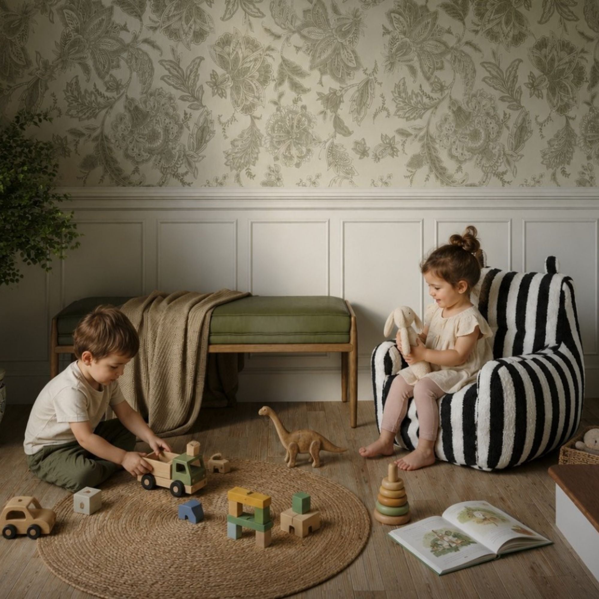Black and white Piper Foam kids’ accent chair by Brassex with a modern, cushioned design perfect for children's bedrooms or play areas.