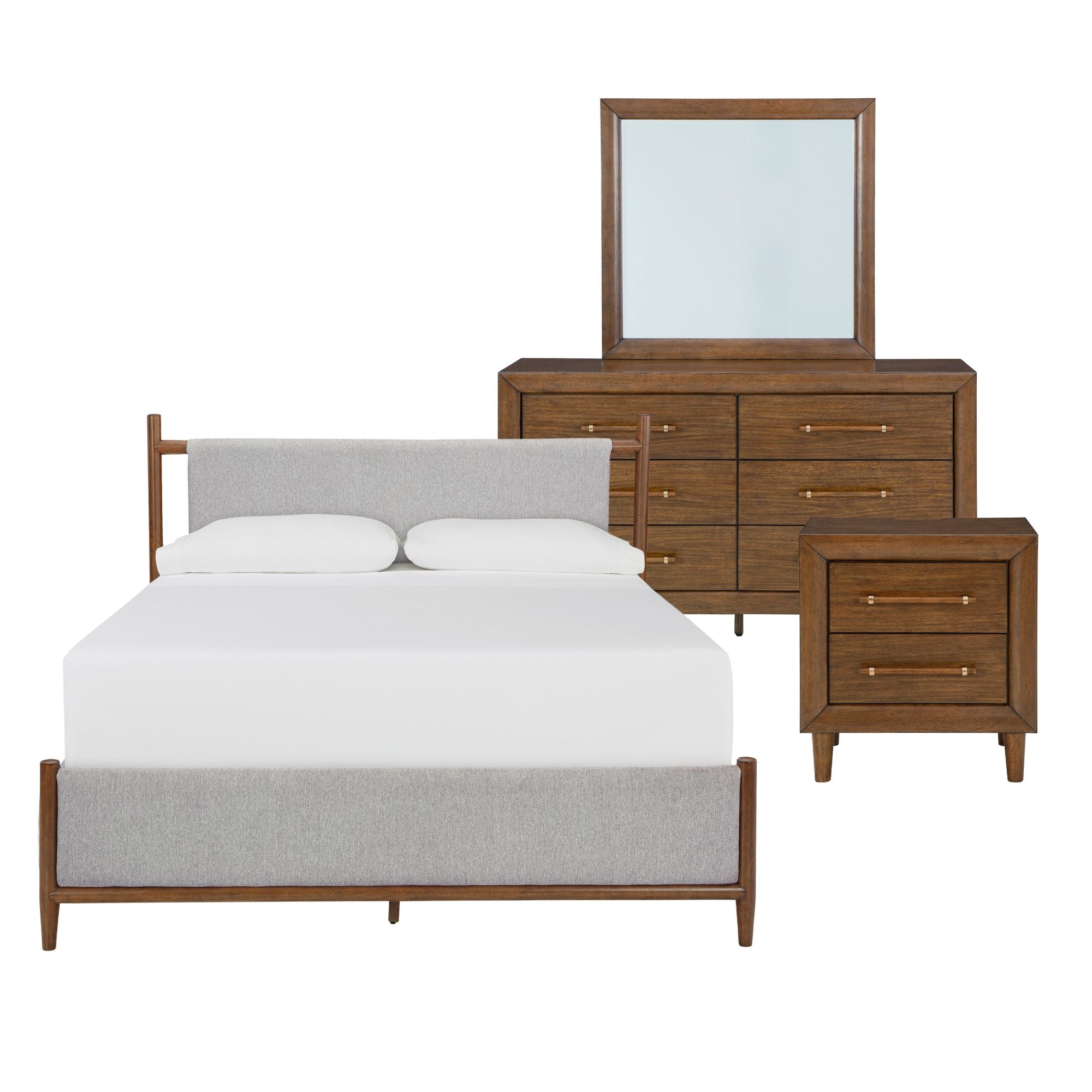 Lyncott upholstered panel bedroom set by Signature Design Ashley featuring a bed with padded headboard and matching bedroom furniture.