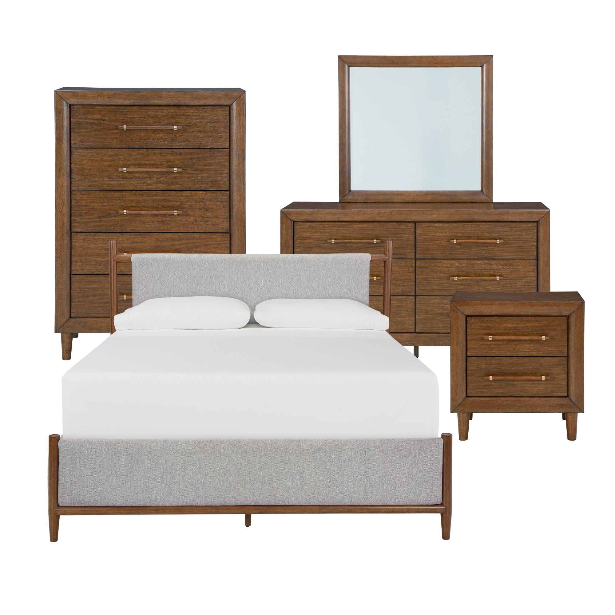 Lyncott upholstered panel bedroom set by Signature Design Ashley with a bed, matching nightstands, and coordinated decor in a modern style.