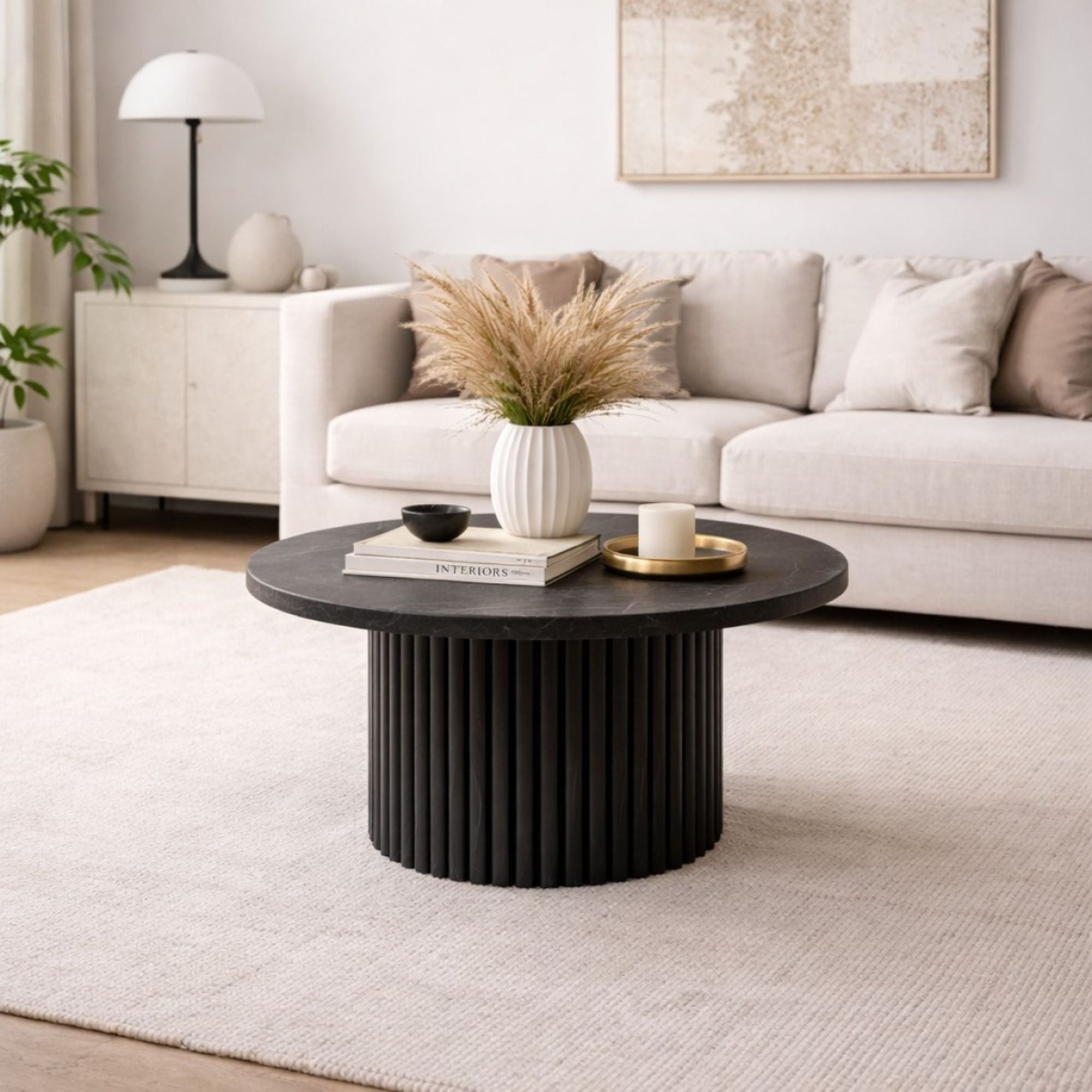 Tapered marble top coffee table by Brassex with sleek design and modern style, showcasing a smooth marble surface and tapered legs.