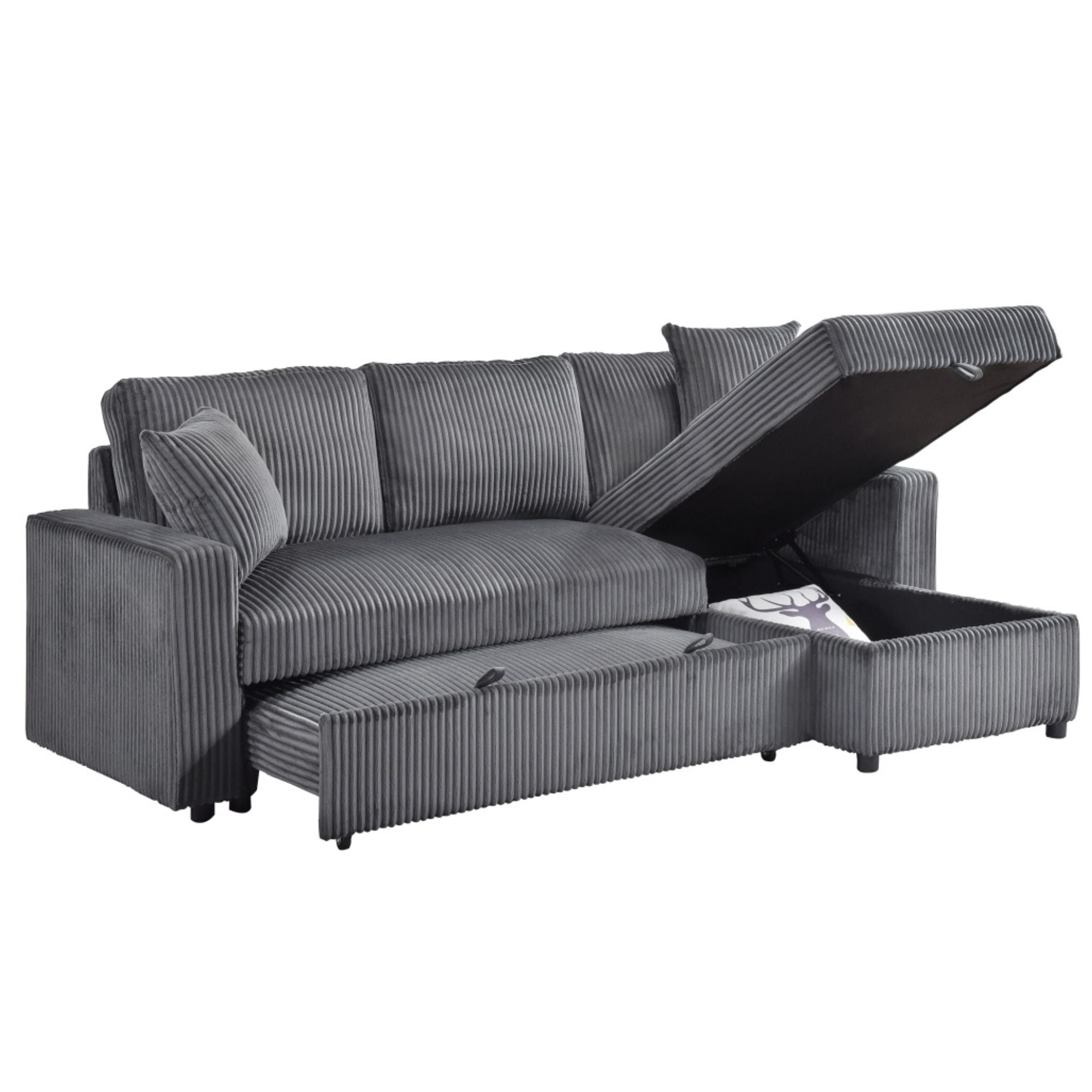 MAZ Brecker 2-piece reversible sectional sleeper in dark grey, showing the sofa with its clean lines and convertible design.
