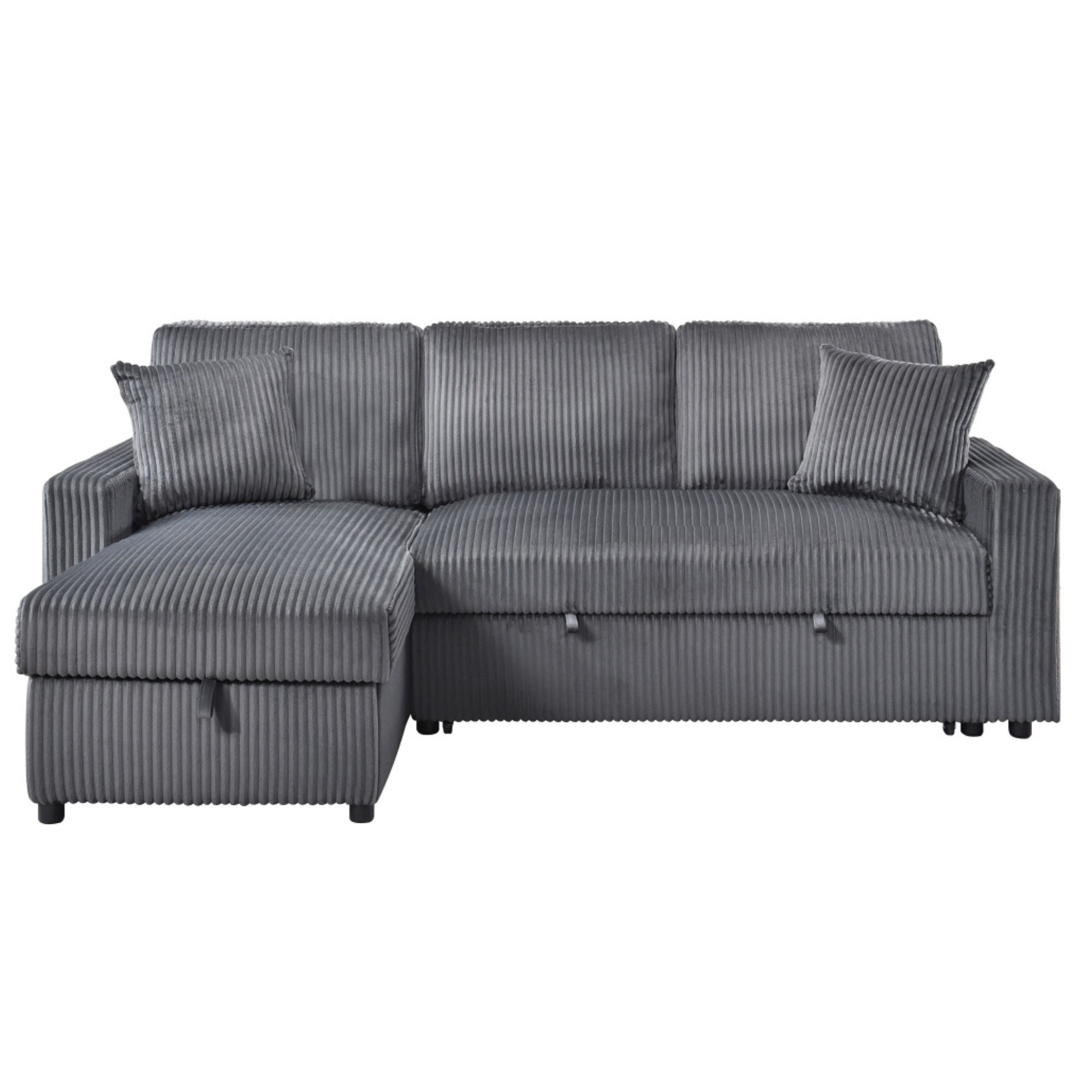 MAZ Brecker 2-piece reversible sectional sleeper in dark grey, showcasing the modern sofa with convertible sleeping feature.