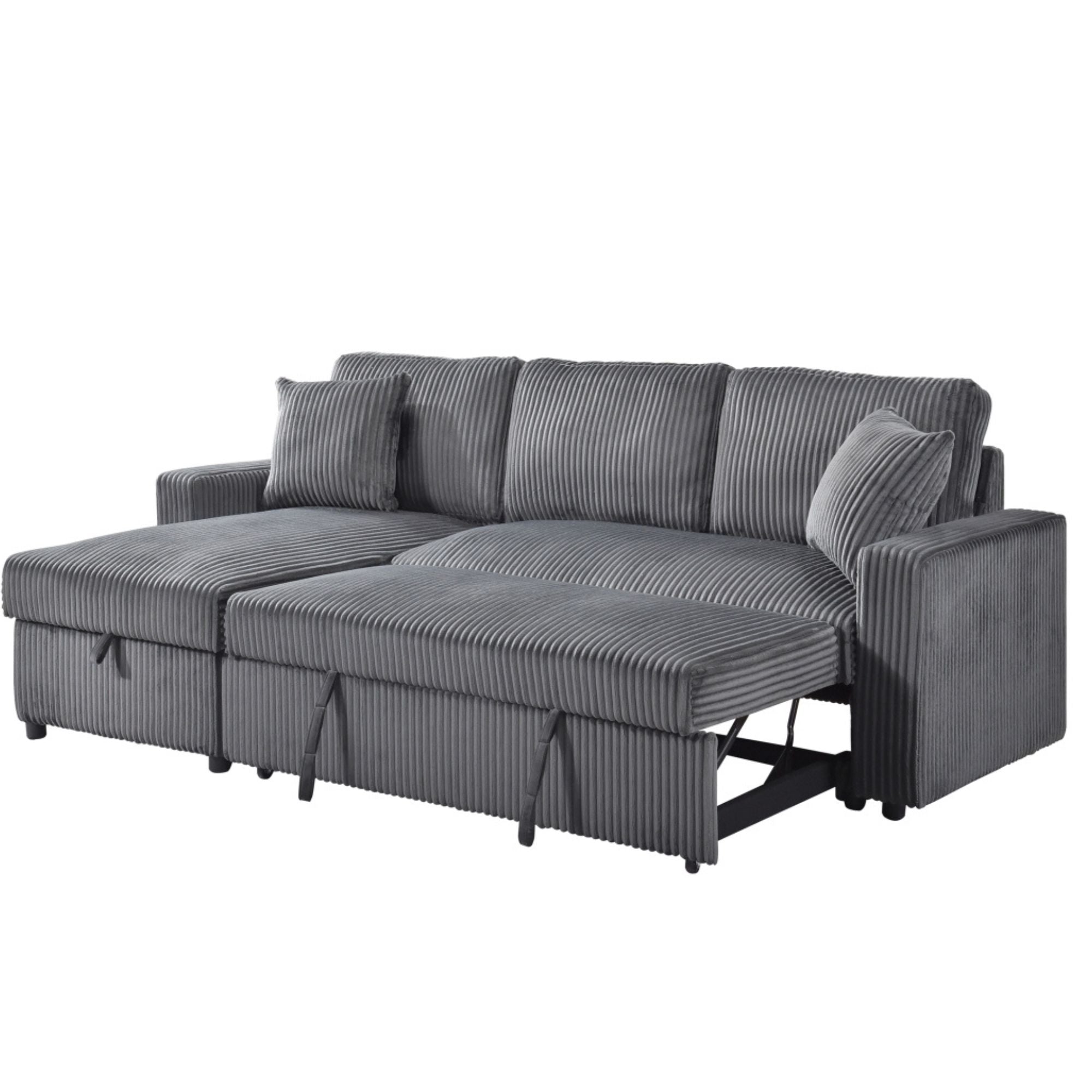 MAZ Brecker 2-piece reversible sectional sleeper in dark grey, showing the sofa with convertible bed feature and plush cushions.