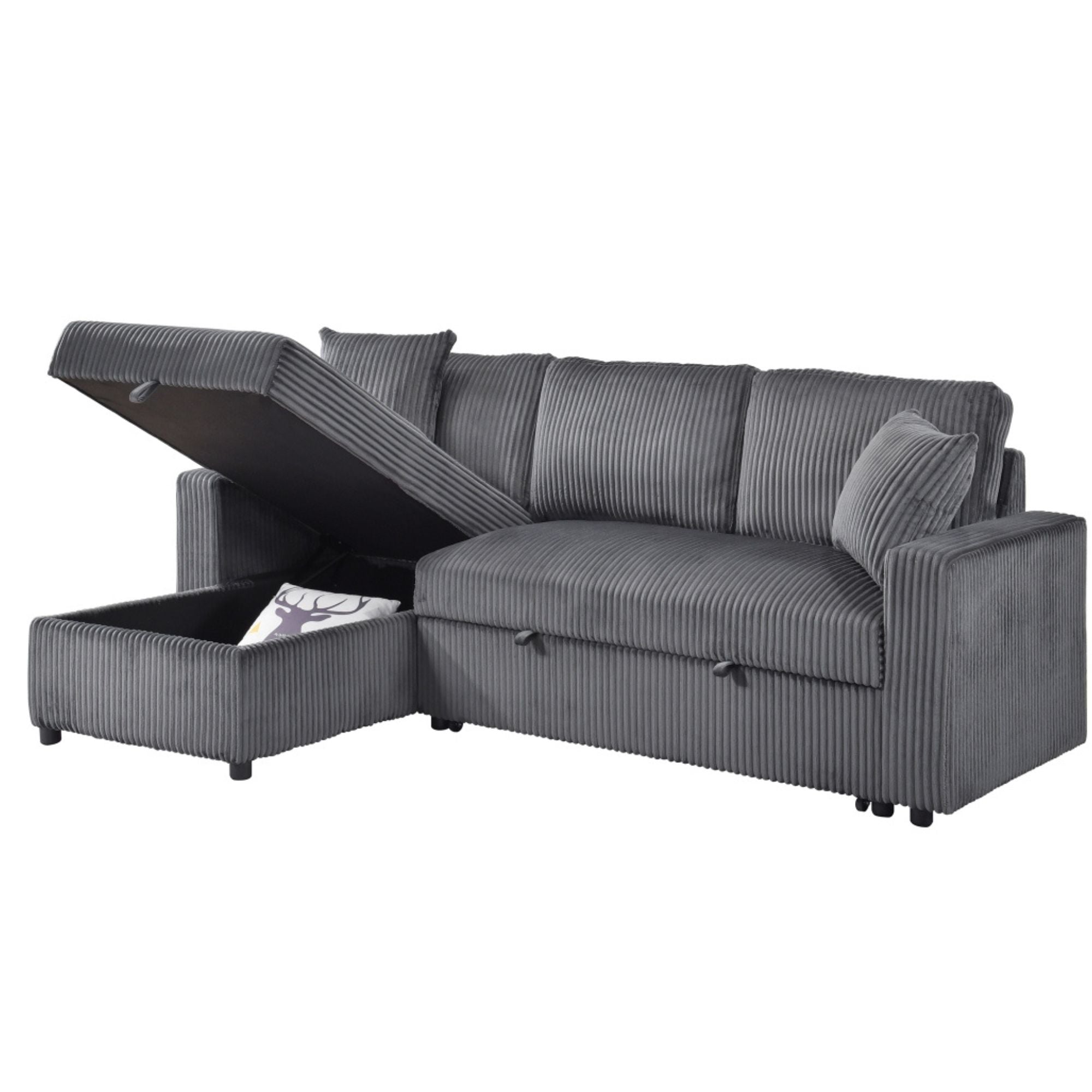 MAZ Brecker 2-piece reversible sectional sleeper in dark grey, showcasing the modern sofa with convertible sleeping area.