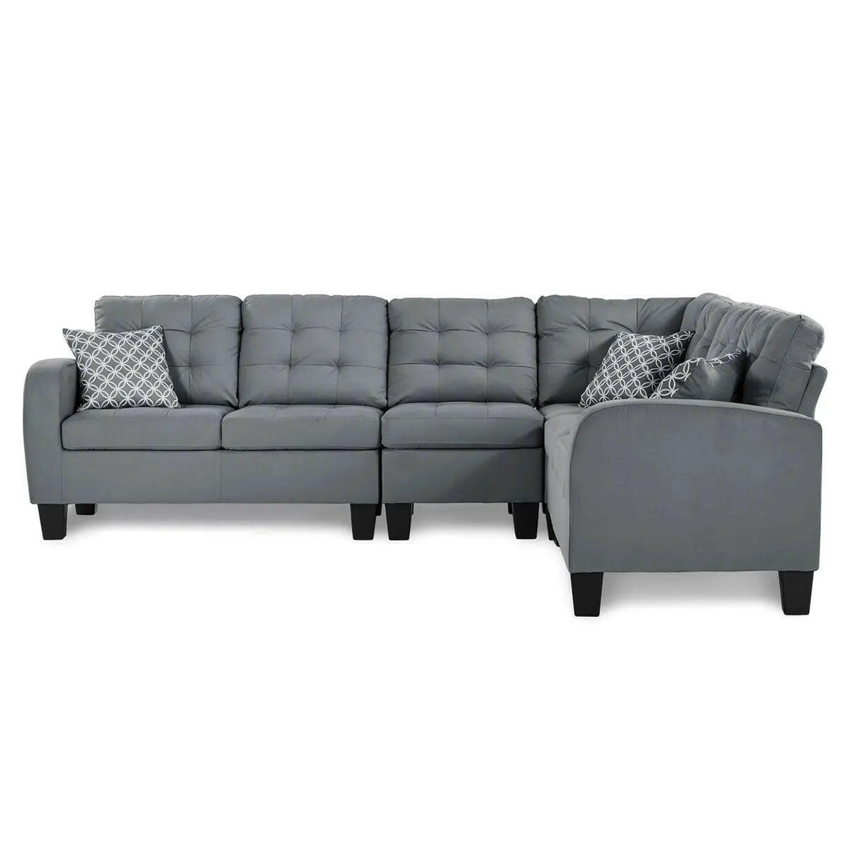 Gray reversible sectional sofa by MAZ, showing plush cushions and modern design in a cozy living room setting.