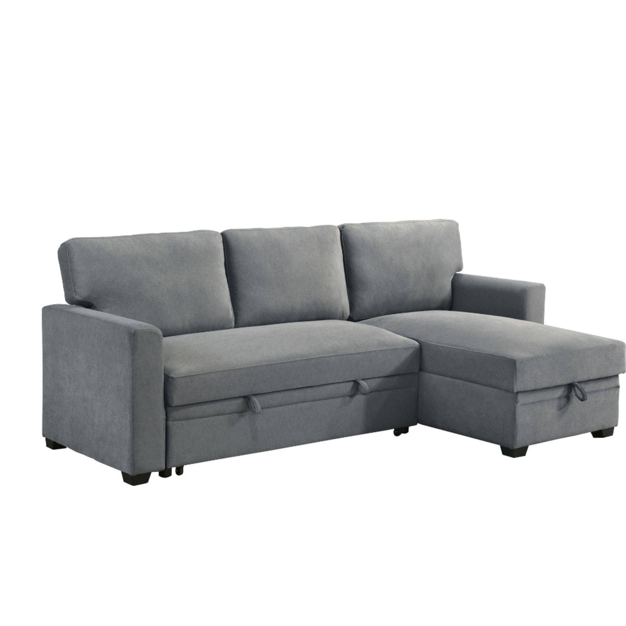 Amaz MAZ Ariadne 2-piece reversible sectional sofa in grey polyester fabric, showing the spacious, modern L-shaped design.