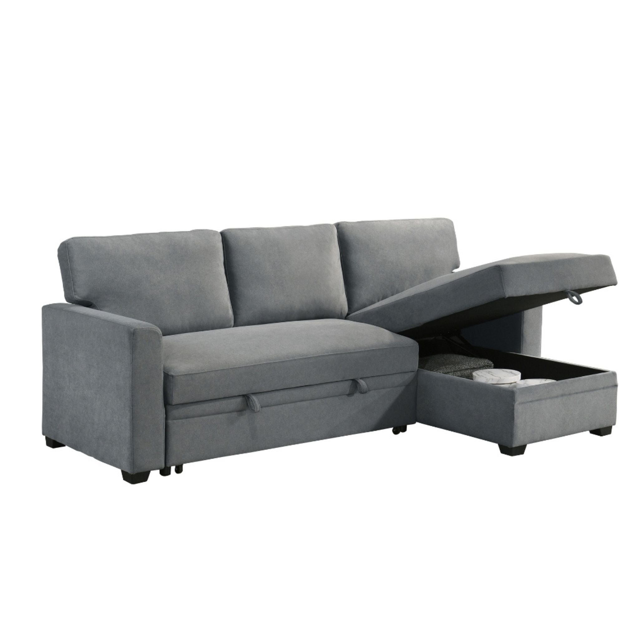MAZ Ariadne 2-piece reversible sectional sofa in grey polyester fabric, showcasing soft cushions and modern design.