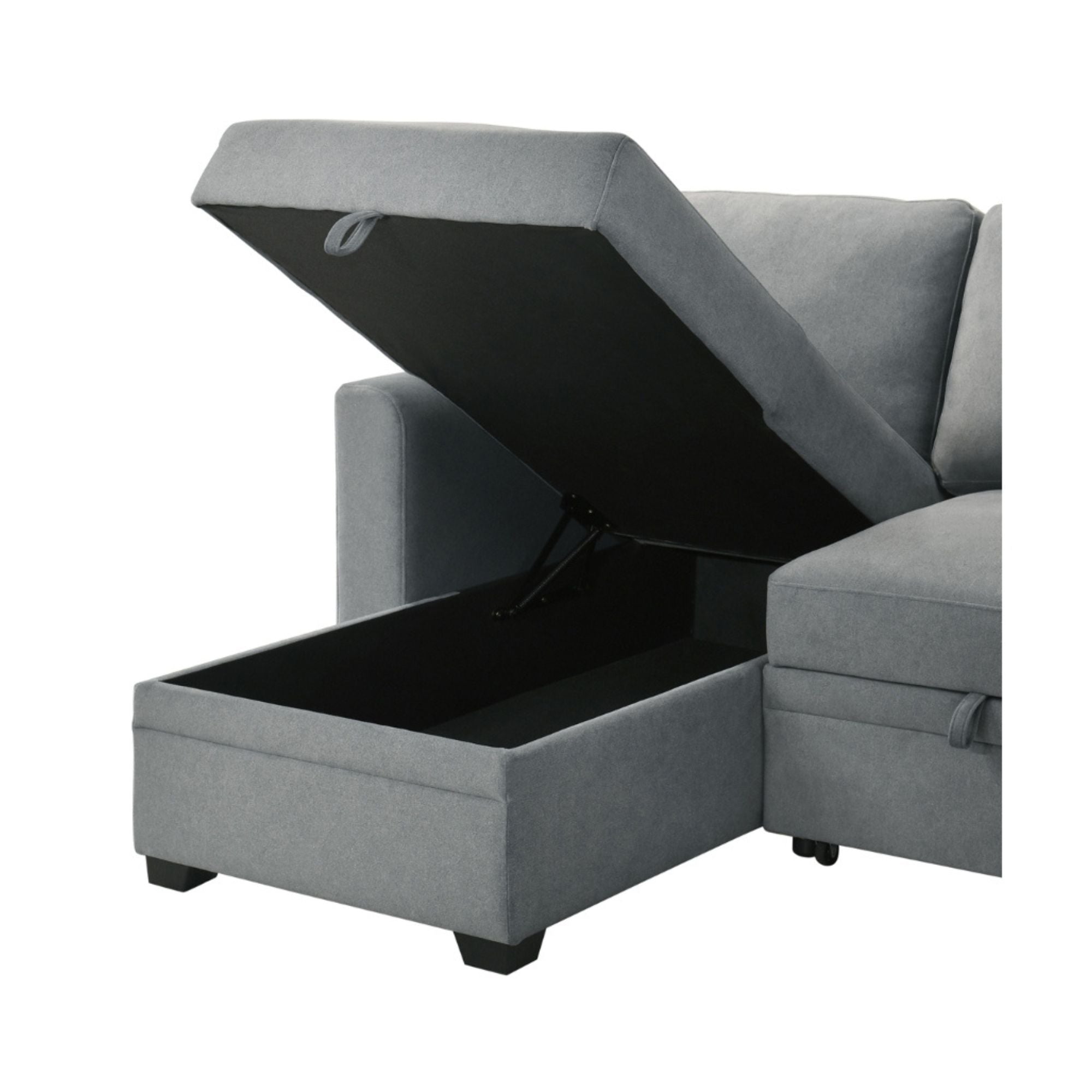 MAZ Ariadne 2-piece reversible sectional sofa in grey polyester fabric, showing plush cushions and modern design.