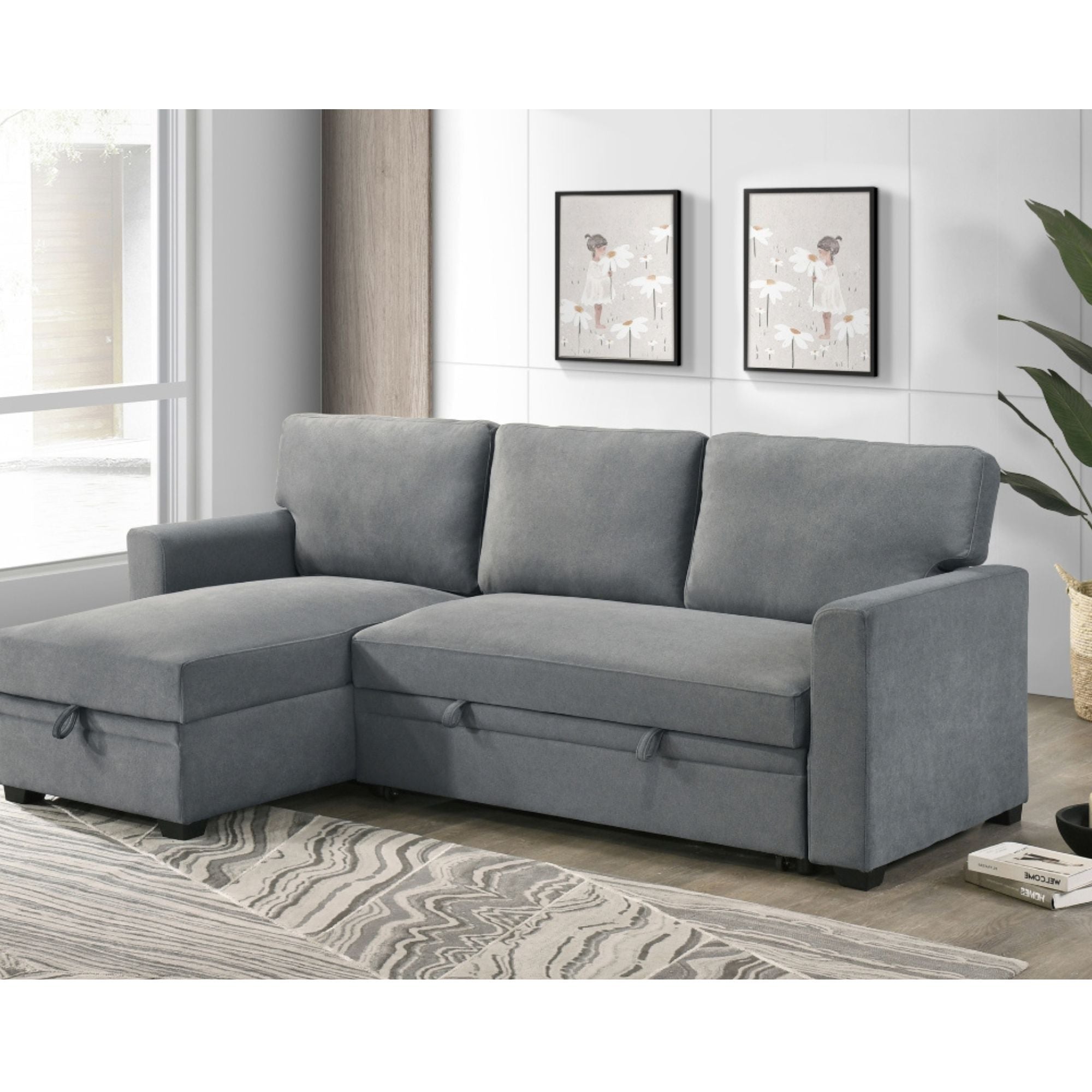 MAZ Ariadne 2-piece reversible sectional sofa in grey polyester fabric, showcasing modern design and comfortable seating.