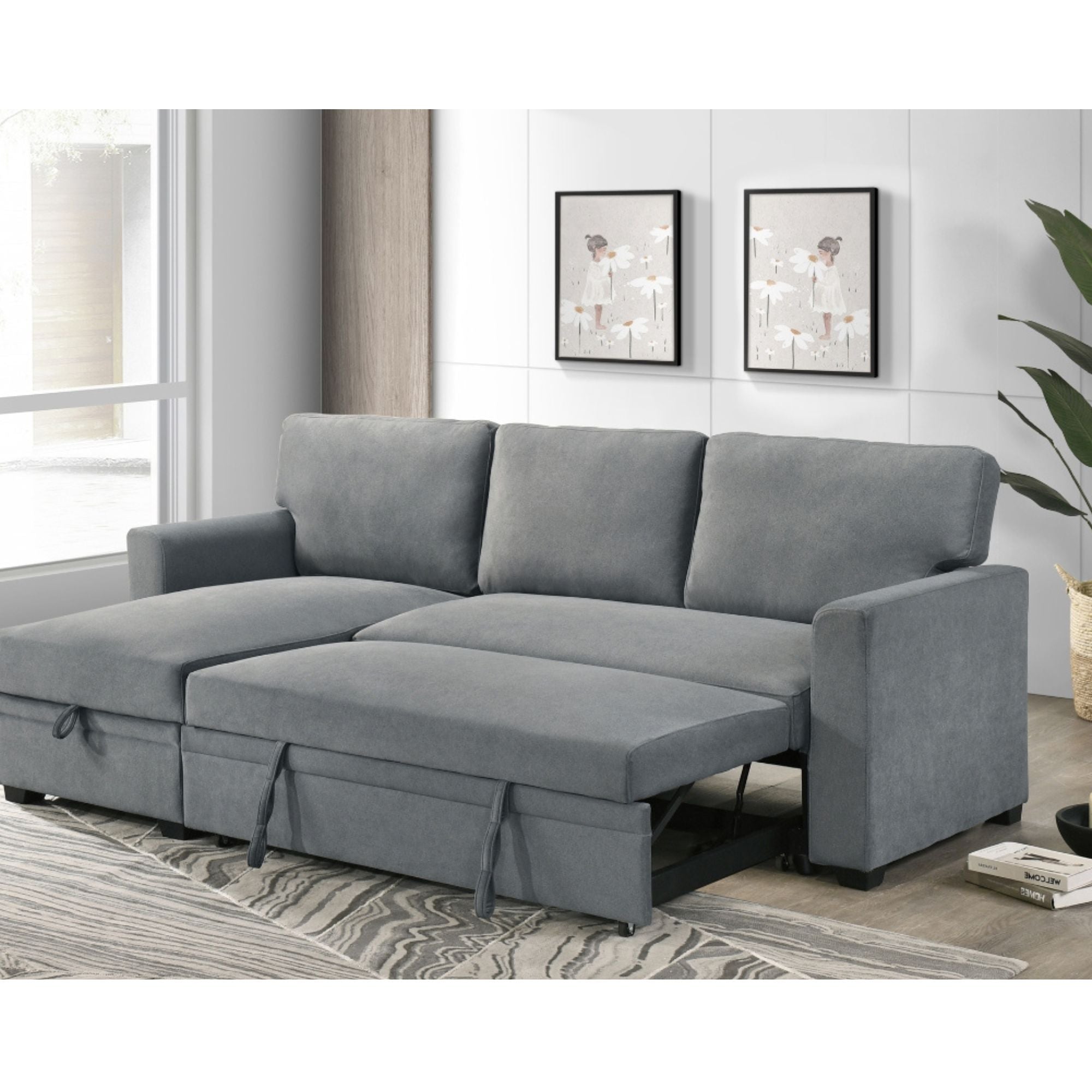 MAZ Ariadne 2-piece reversible sectional sofa in grey with polyester upholstery, showcasing plush cushions and modern design.