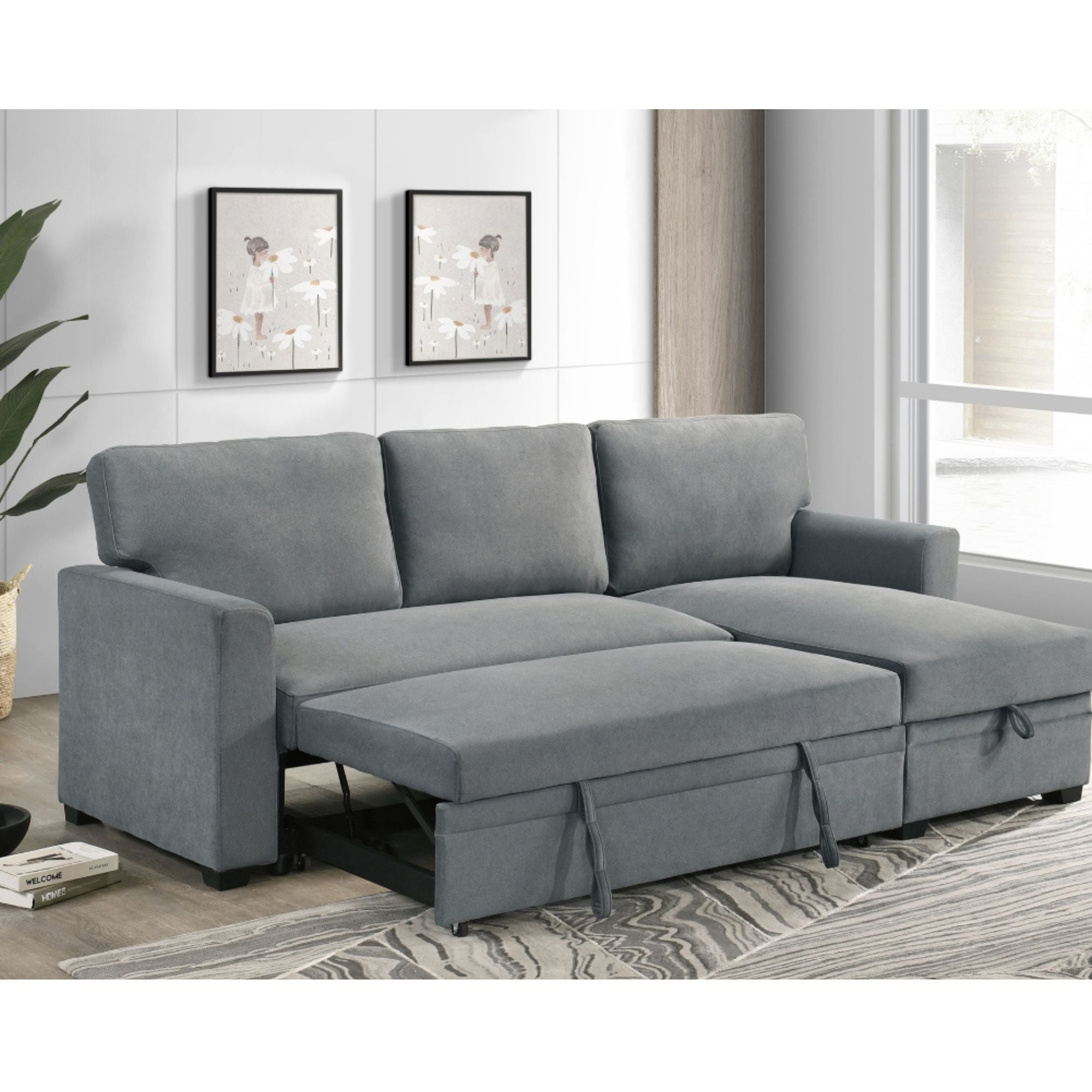 MAZ Ariadne 2-piece reversible sectional sofa in grey polyester, showcasing plush cushions and modern design.
