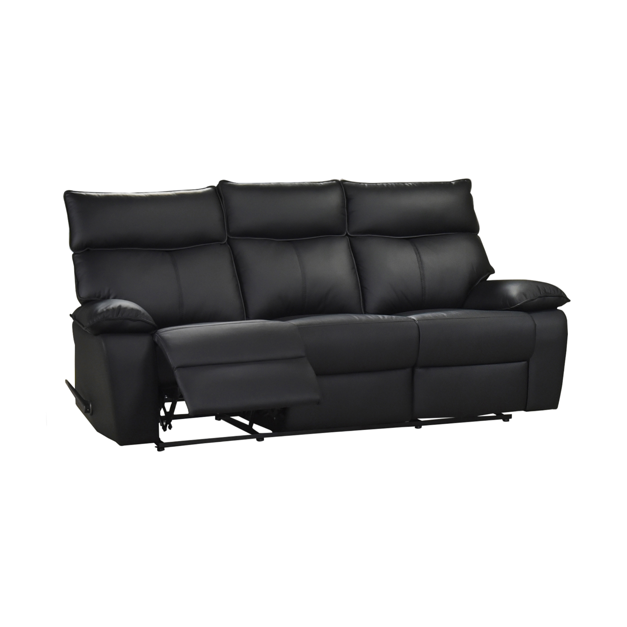 Mazin Furniture Kandra 3-piece reclining set in black with cushioned seats and armrests, perfect for living room relaxation.