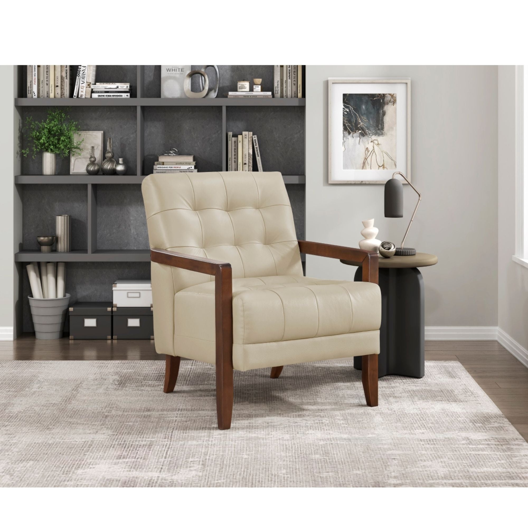 MAZ Crafton Collection beige accent chair with plush upholstery and modern design, ideal for living room or seating area.