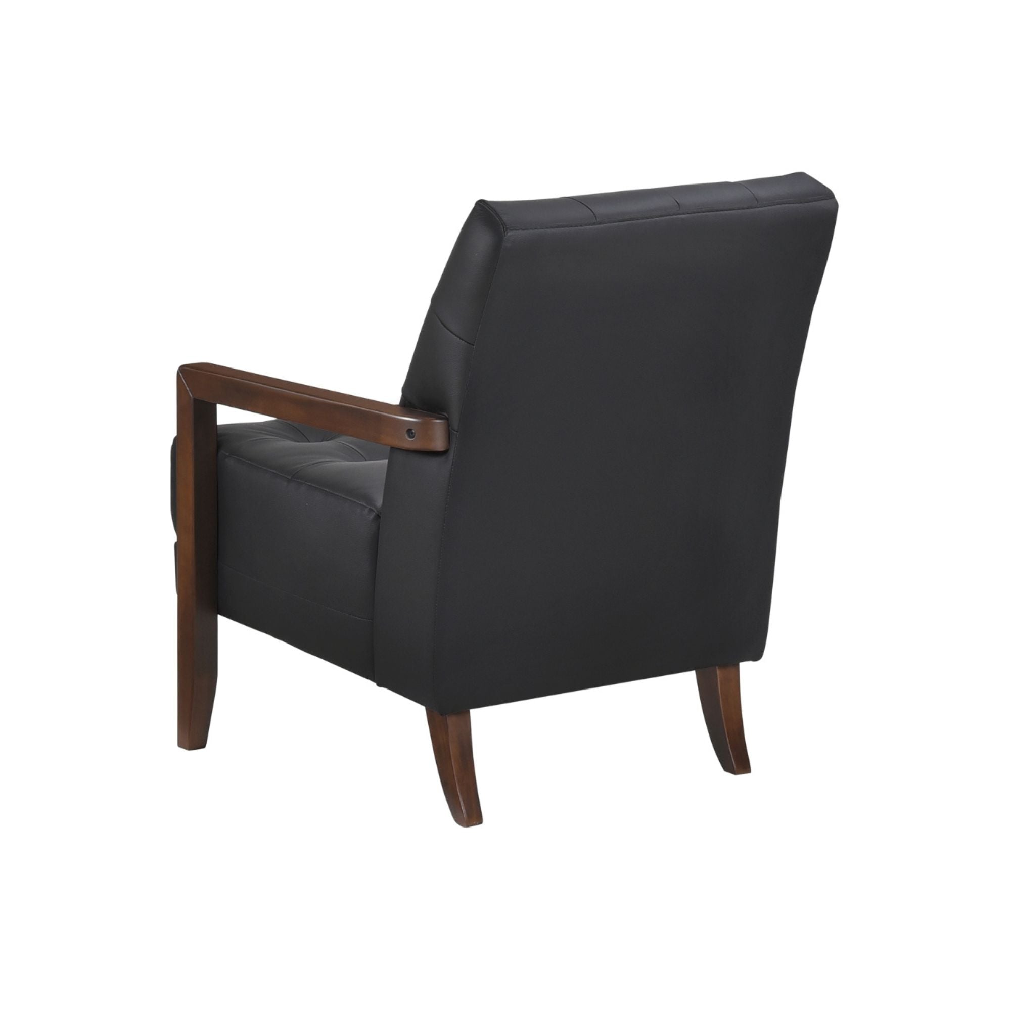 Black Crafton Leather Accent Chair by MAZ featuring sleek design and comfortable seating in a modern living room setting.