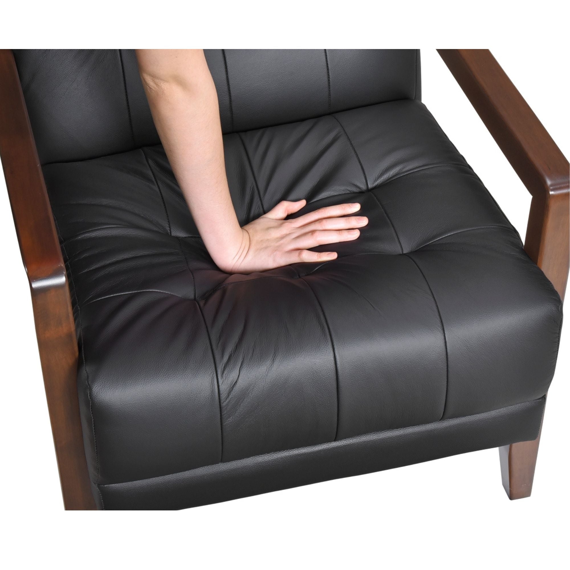 Black Crafton Leather Accent Chair by MAZ, showcasing a sleek, modern design with plush leather upholstery and stylish armrests.