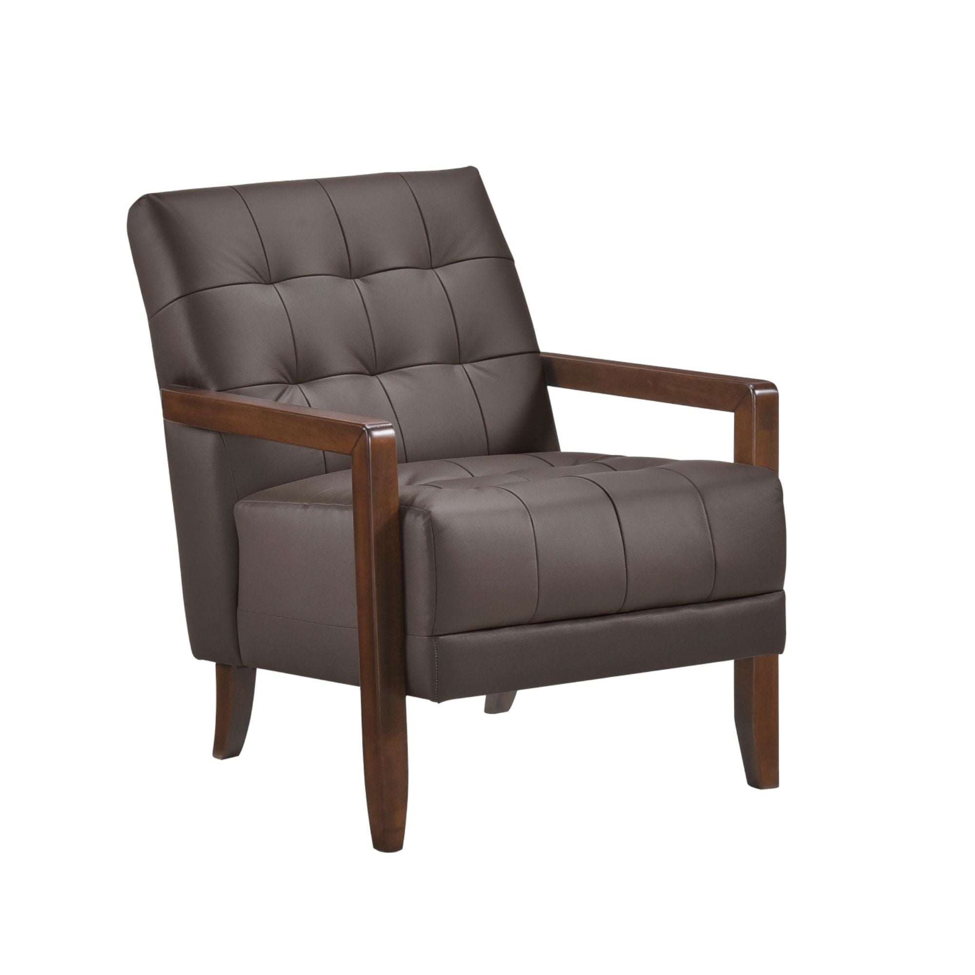 Brown Crafton Leather Accent Chair by MAZ, featuring a stylish and comfortable design with plush upholstery and wooden legs.